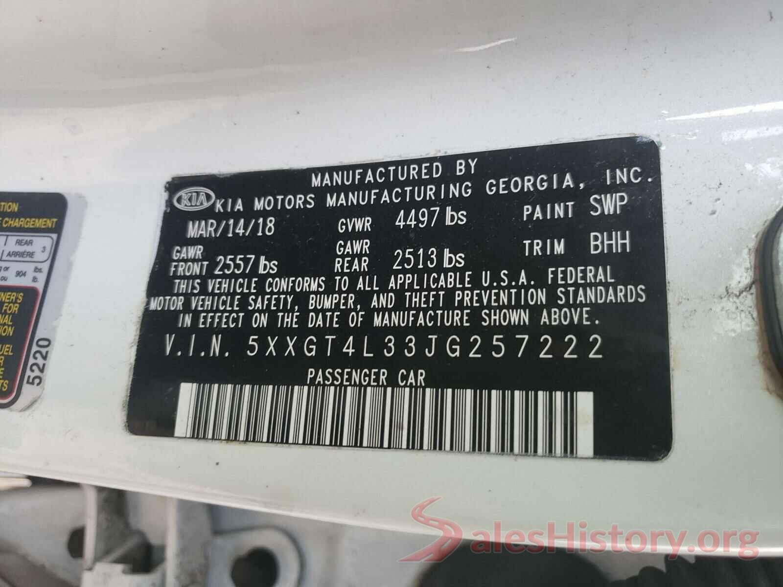 5XXGT4L33JG257222 2018 KIA OPTIMA