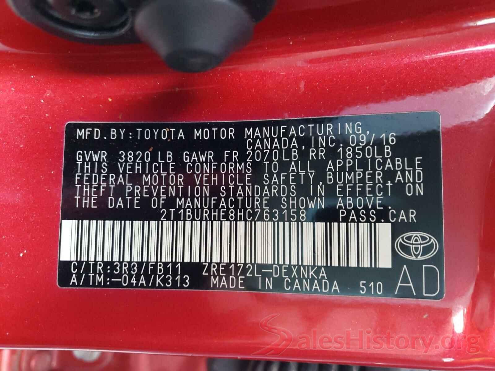 2T1BURHE8HC763158 2017 TOYOTA COROLLA