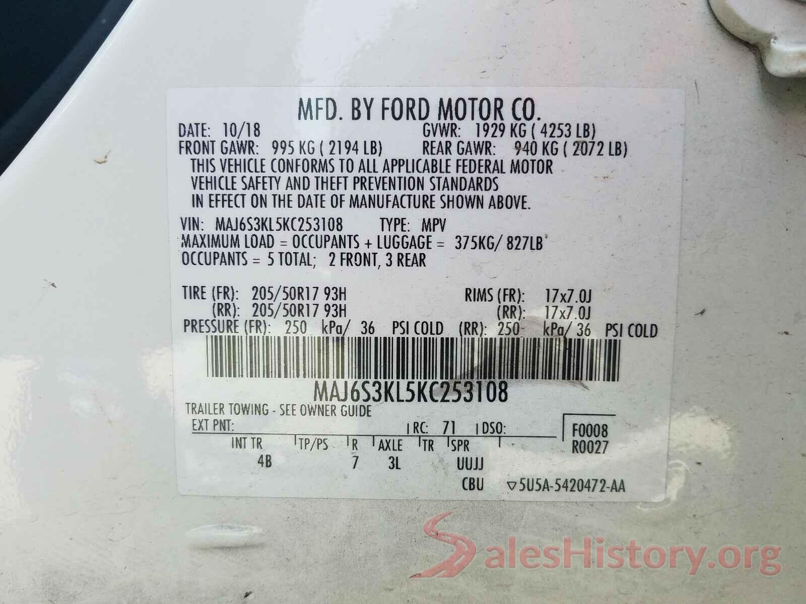 MAJ6S3KL5KC253108 2019 FORD ALL OTHER