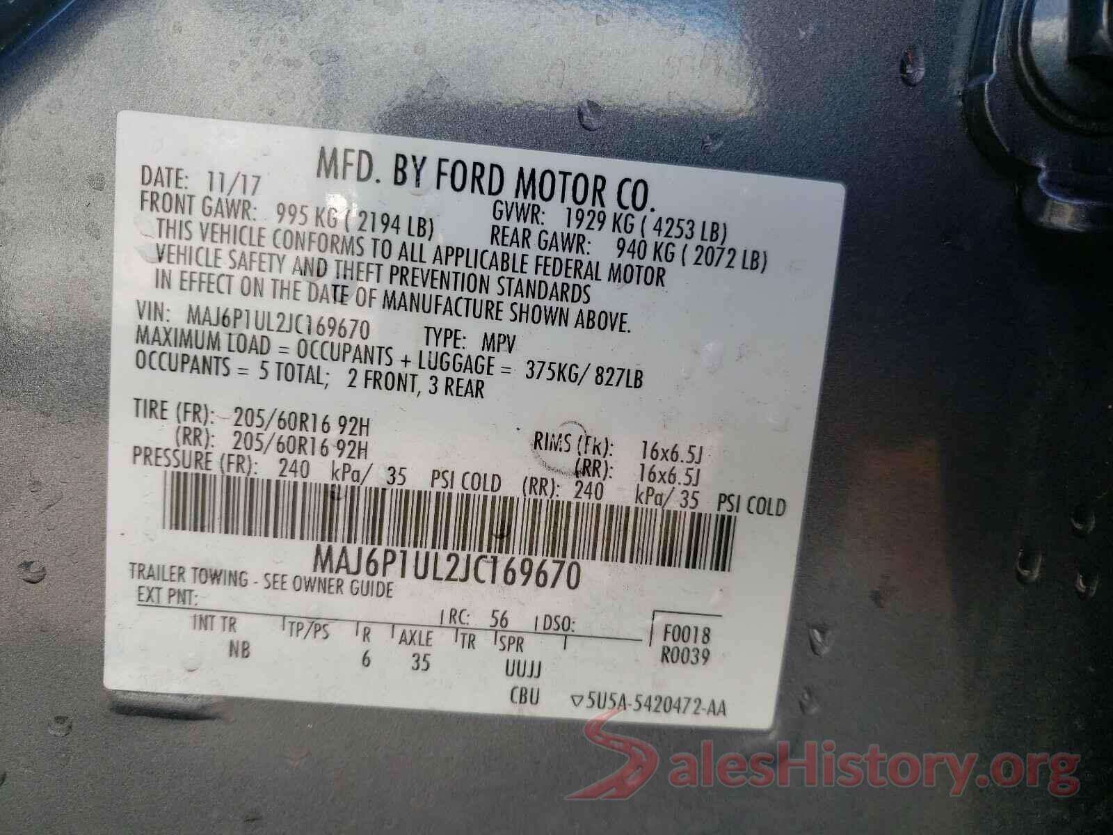 MAJ6P1UL2JC169670 2018 FORD ALL OTHER