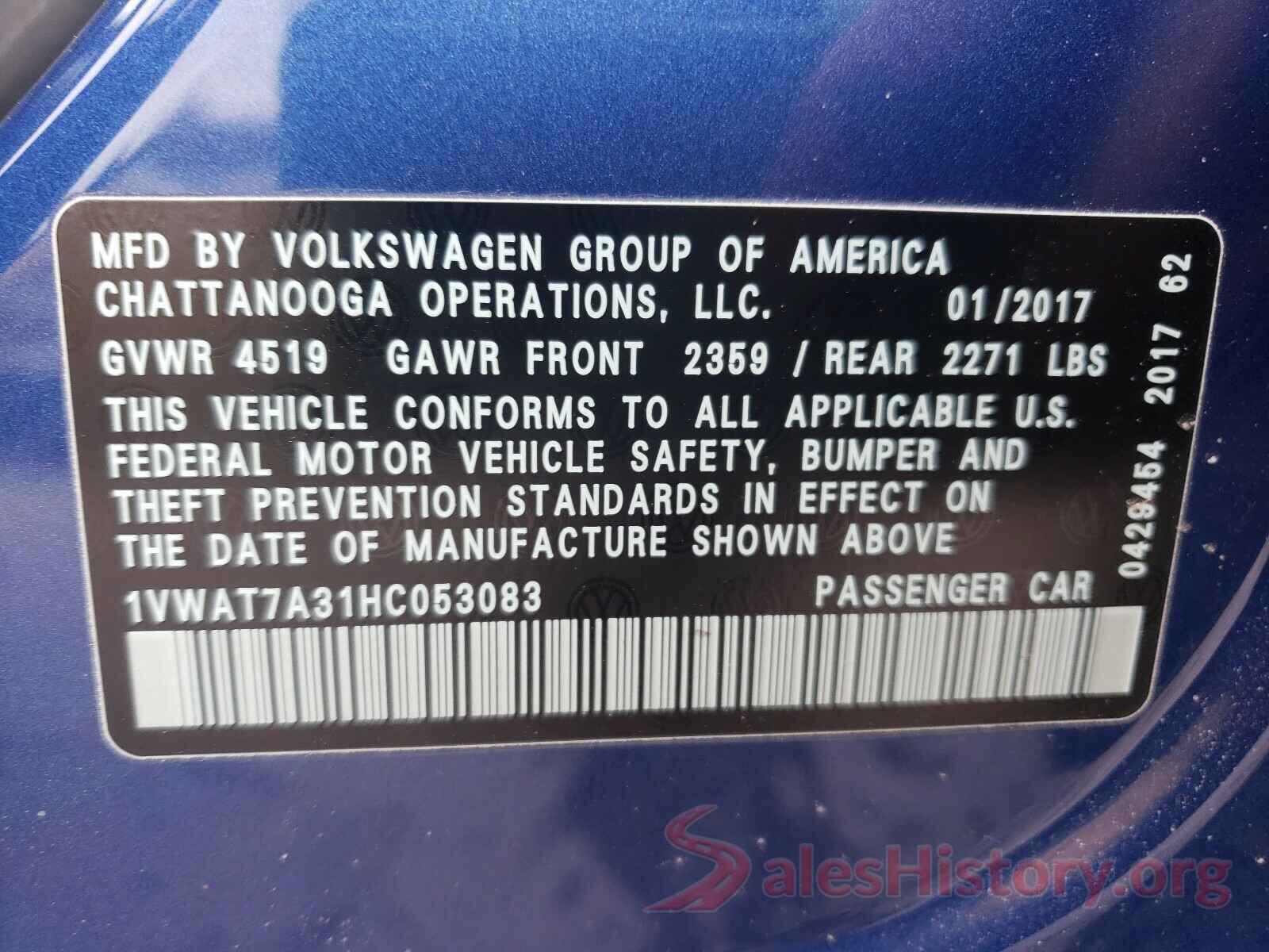 1VWAT7A31HC053083 2017 VOLKSWAGEN PASSAT