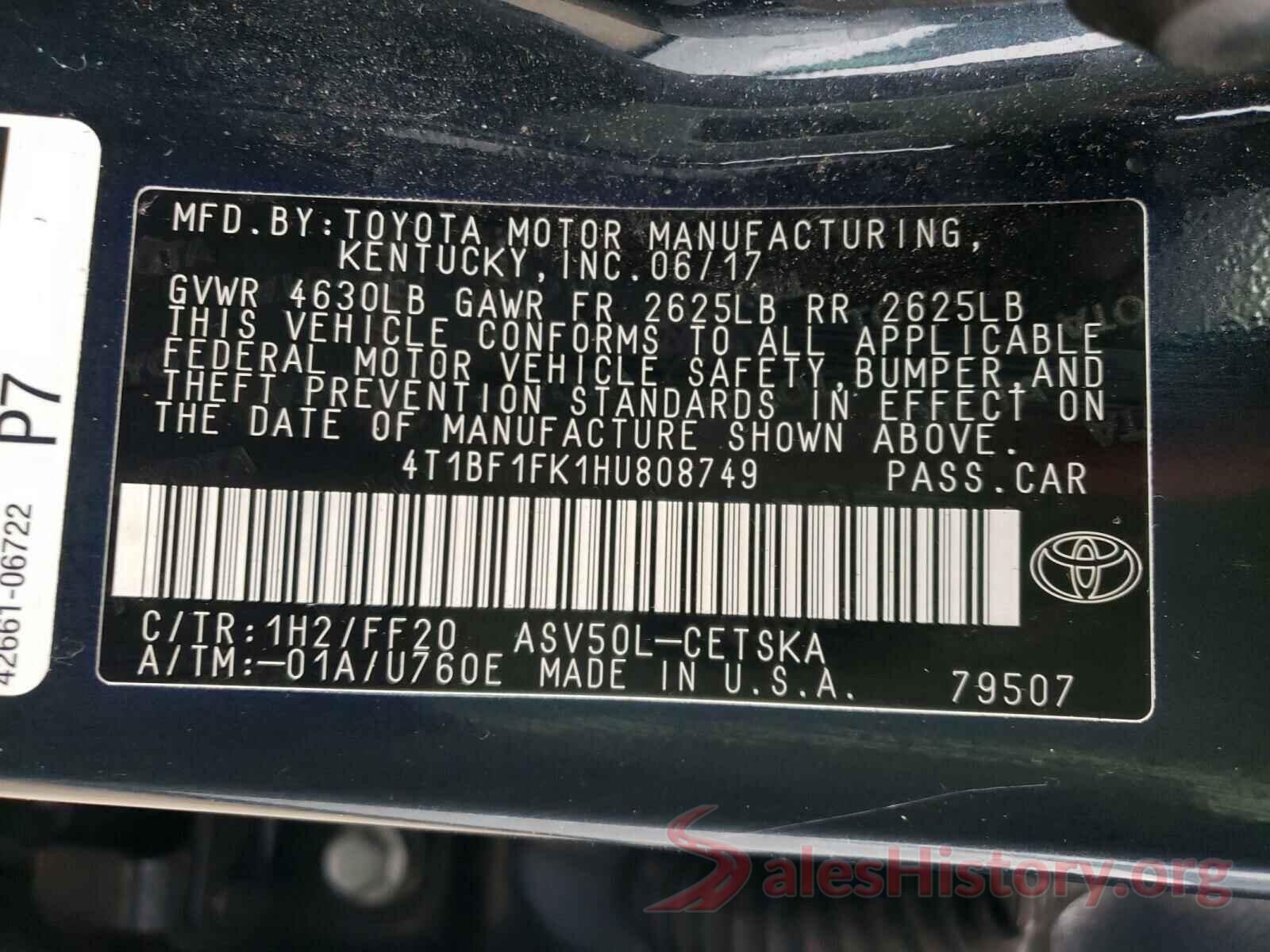 4T1BF1FK1HU808749 2017 TOYOTA CAMRY