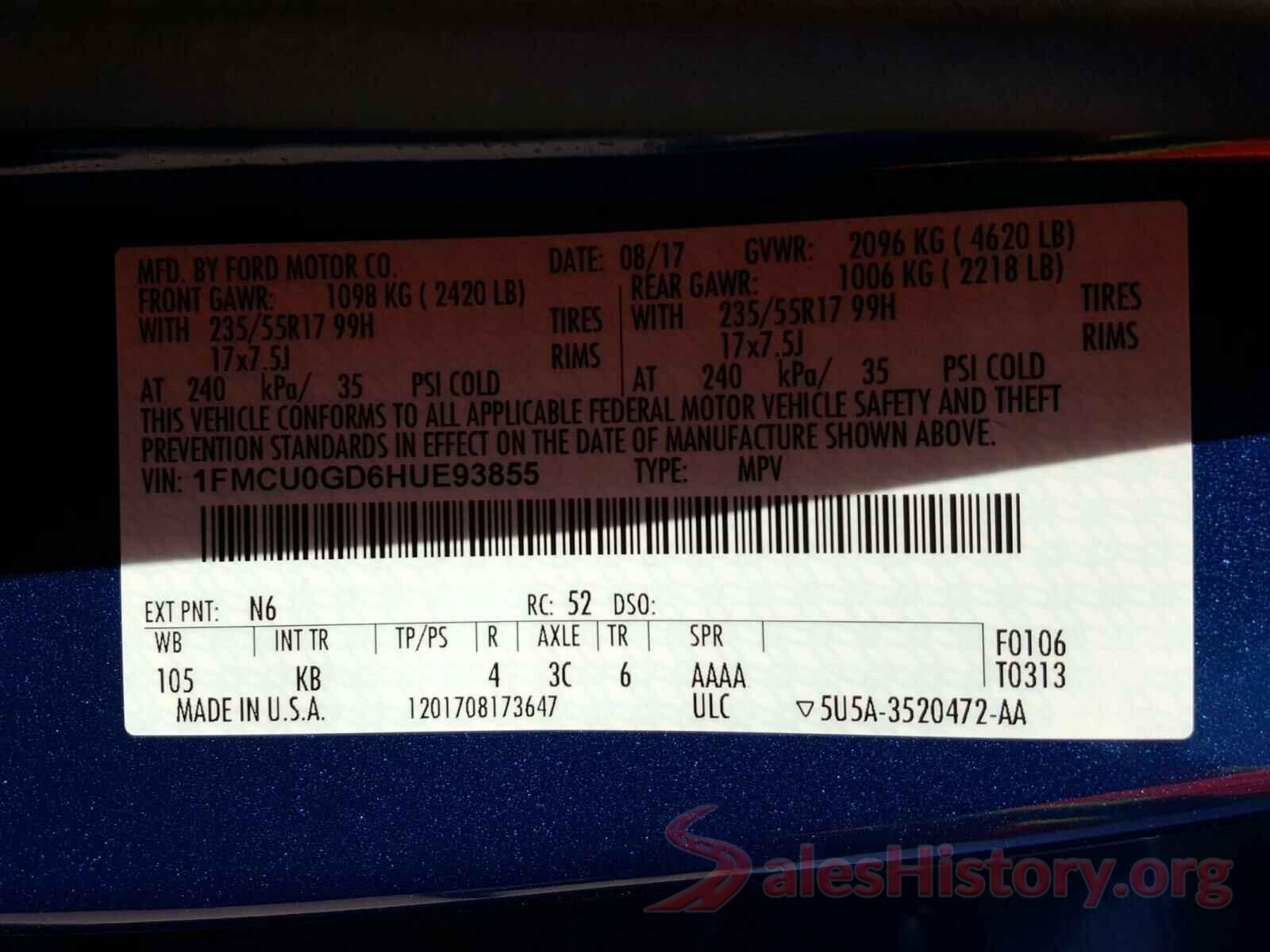 1FMCU0GD6HUE93855 2017 FORD ESCAPE