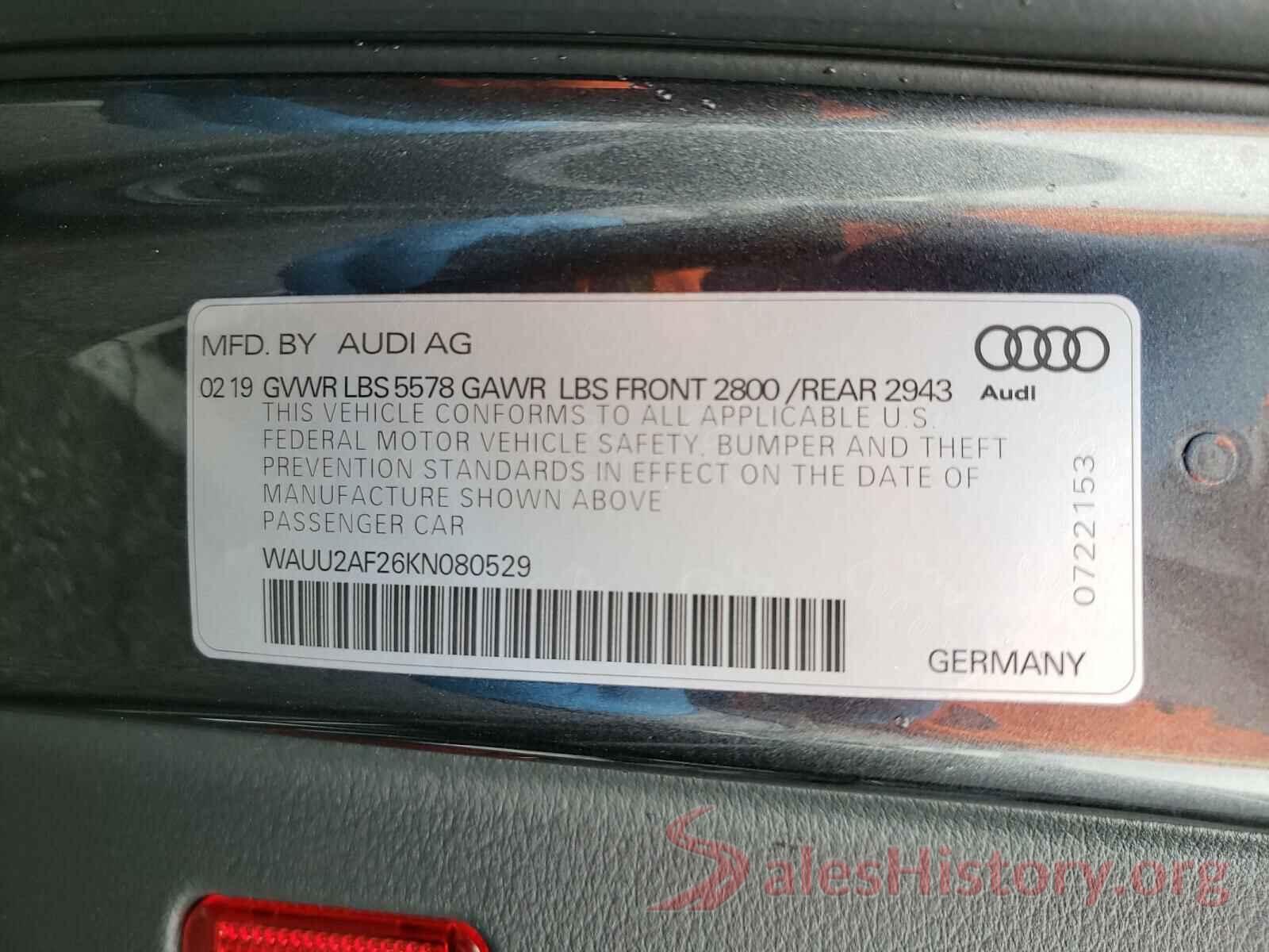 WAUU2AF26KN080529 2019 AUDI A7