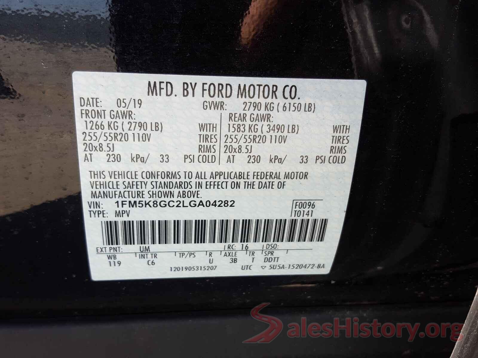 1FM5K8GC2LGA04282 2020 FORD EXPLORER