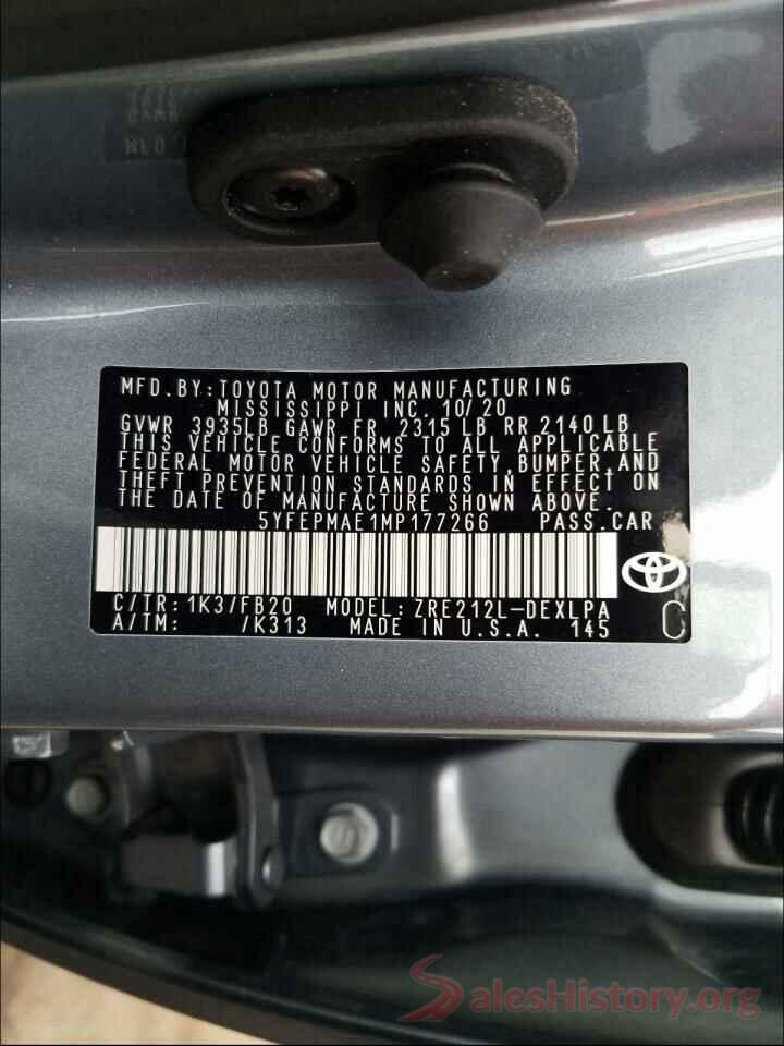 5YFEPMAE1MP177266 2021 TOYOTA COROLLA