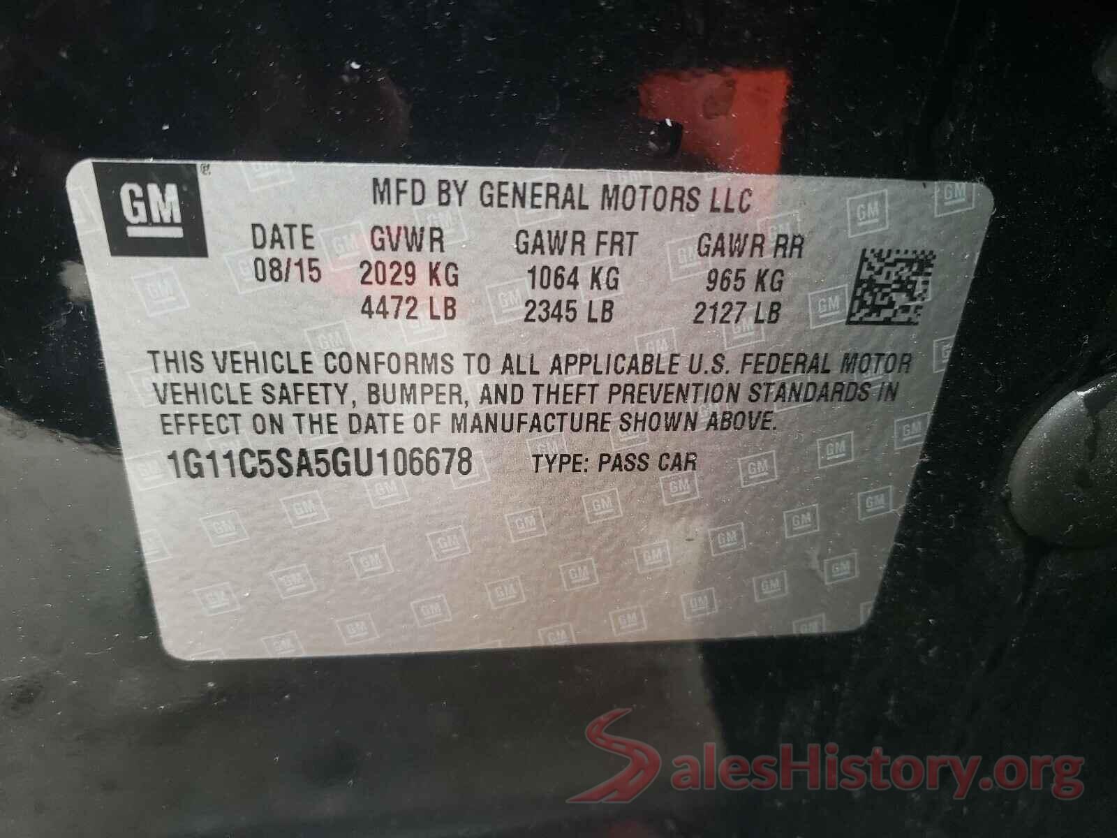 1G11C5SA5GU106678 2016 CHEVROLET MALIBU