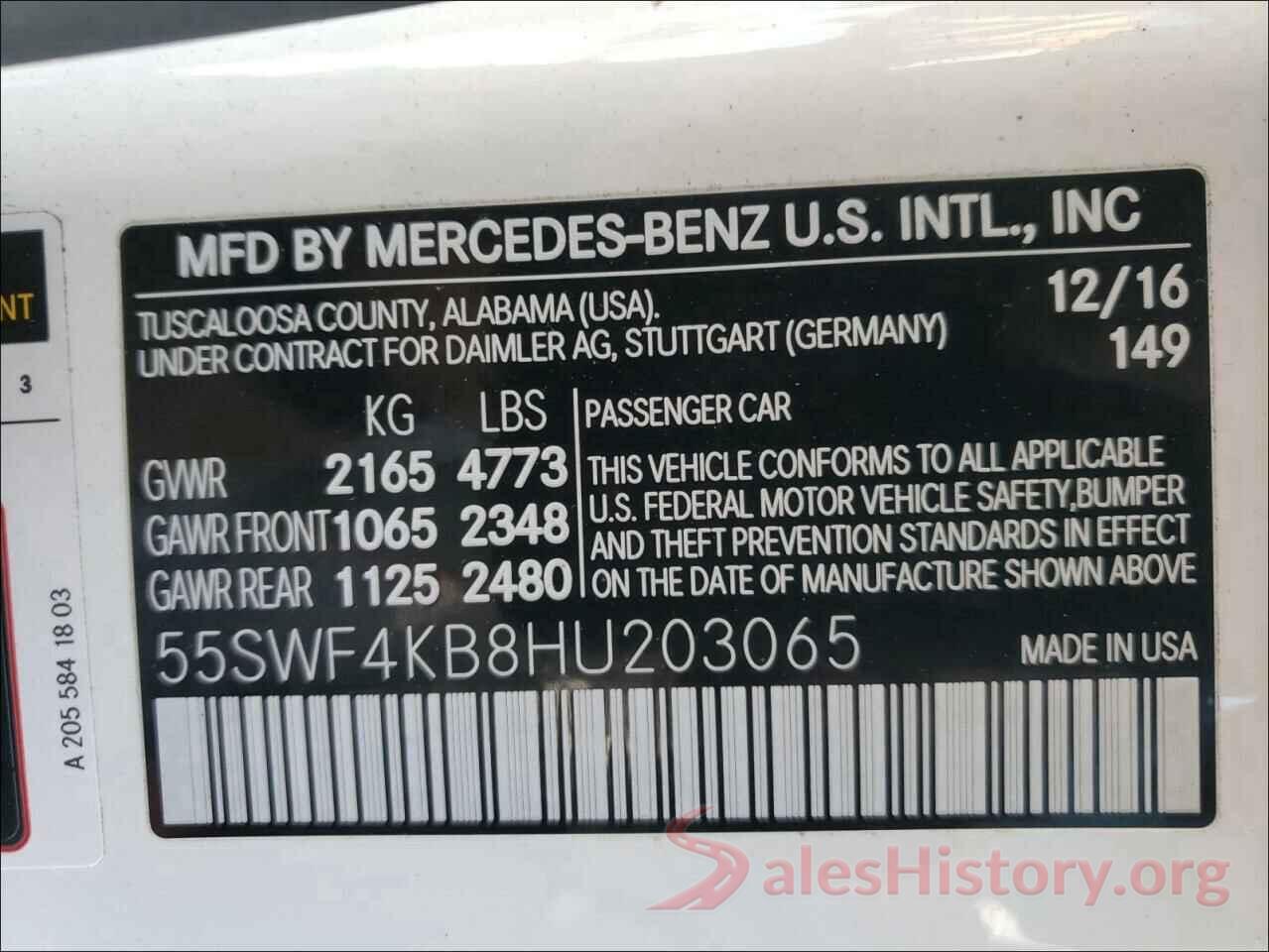 55SWF4KB8HU203065 2017 MERCEDES-BENZ C CLASS