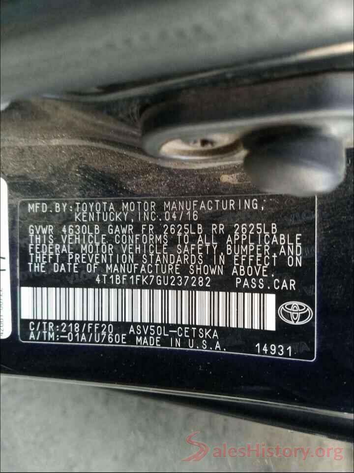 4T1BF1FK7GU237282 2016 TOYOTA CAMRY