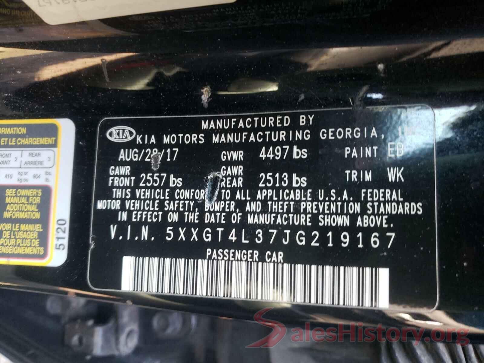 5XXGT4L37JG219167 2018 KIA OPTIMA