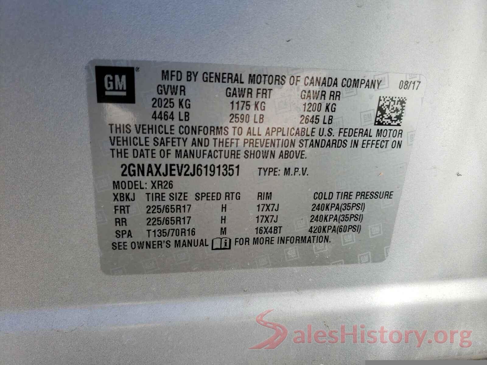 2GNAXJEV2J6191351 2018 CHEVROLET EQUINOX