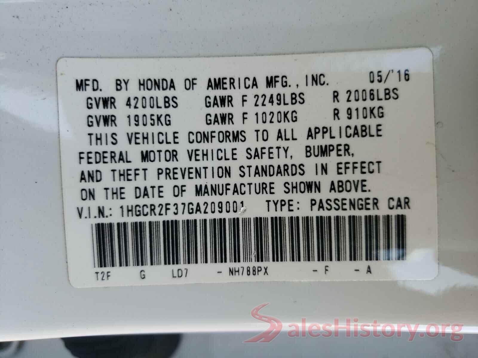 1HGCR2F37GA209001 2016 HONDA ACCORD