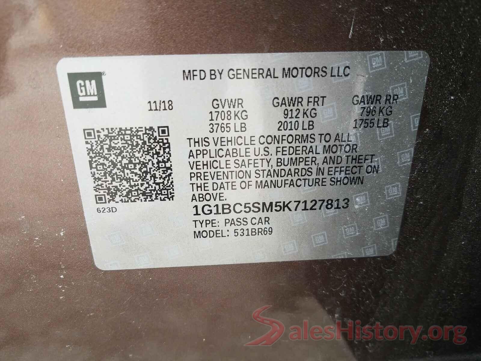 1G1BC5SM5K7127813 2019 CHEVROLET CRUZE