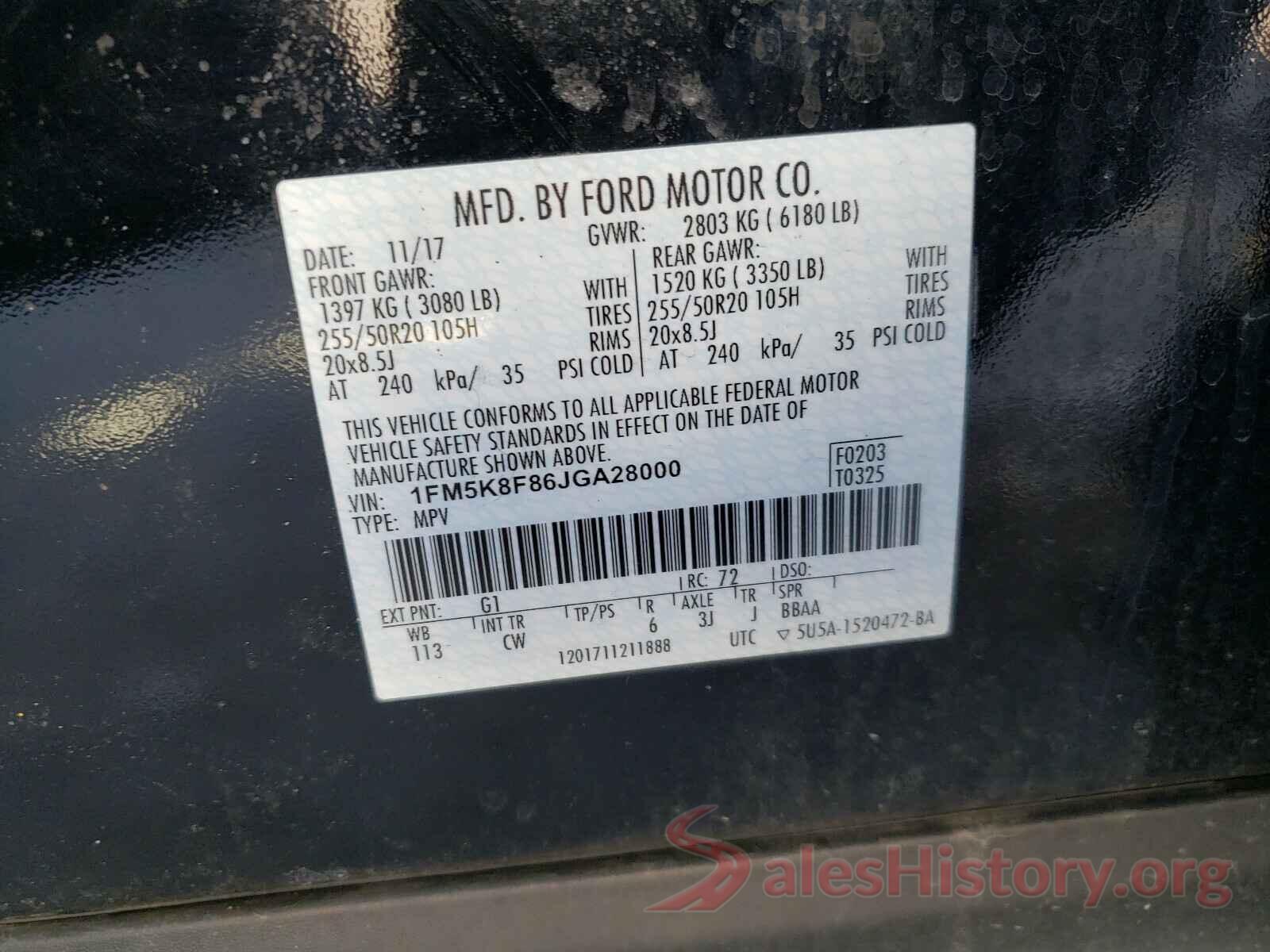 1FM5K8F86JGA28000 2018 FORD EXPLORER