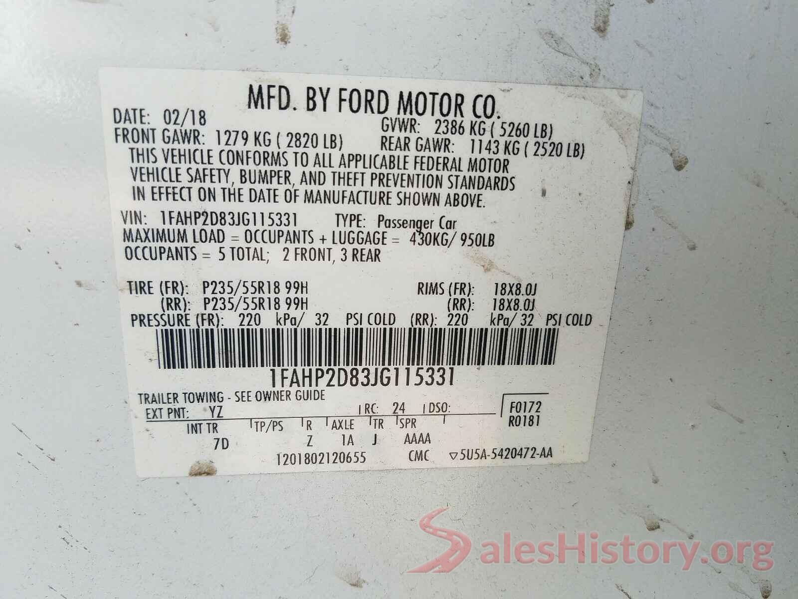 1FAHP2D83JG115331 2018 FORD TAURUS