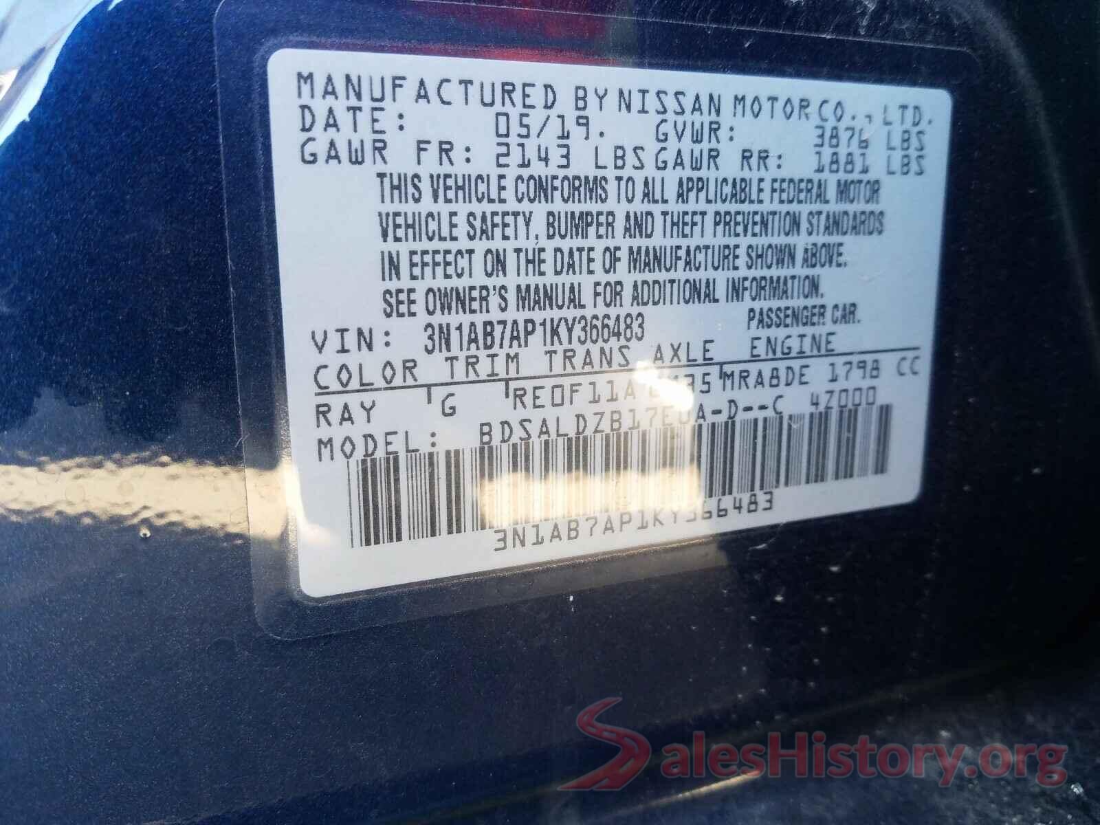 3N1AB7AP1KY366483 2019 NISSAN SENTRA