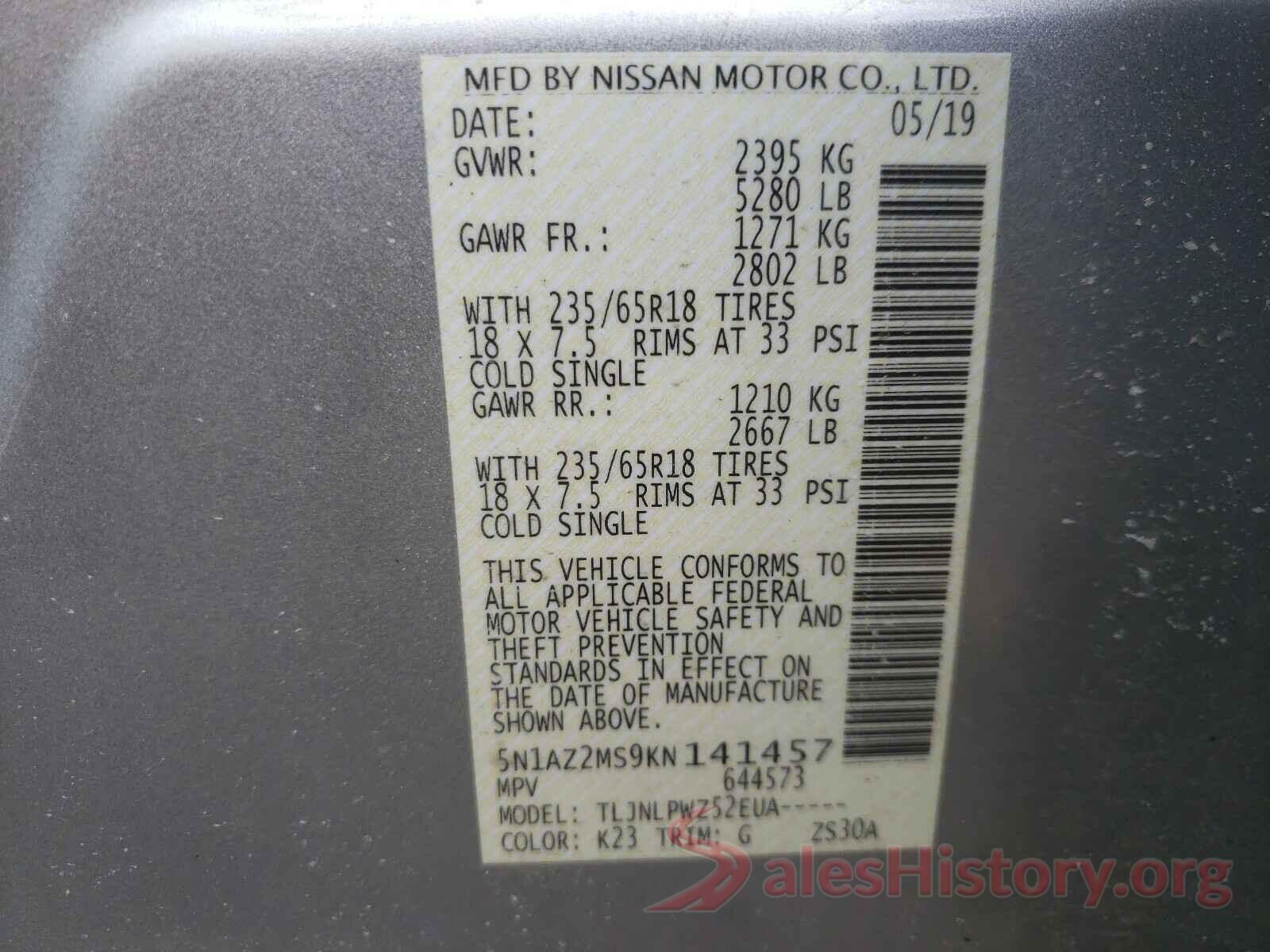 5N1AZ2MS9KN141457 2019 NISSAN MURANO