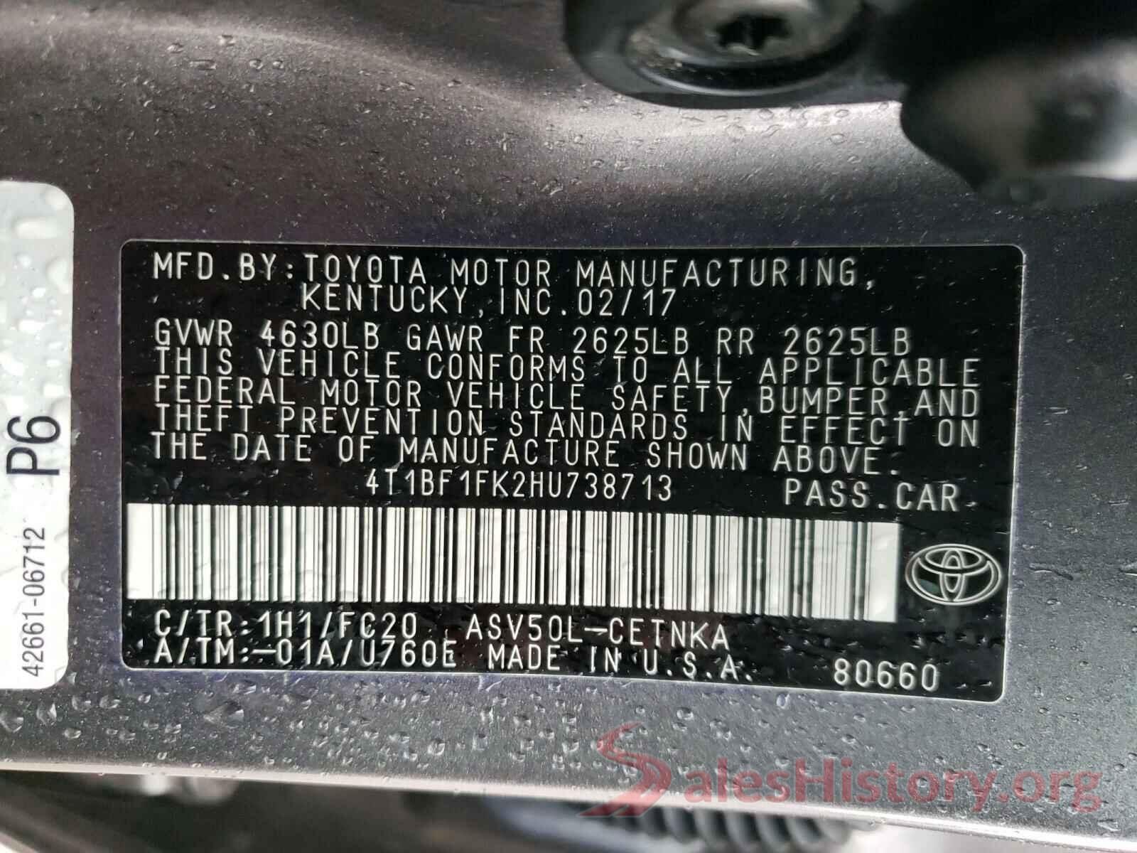 4T1BF1FK2HU738713 2017 TOYOTA CAMRY