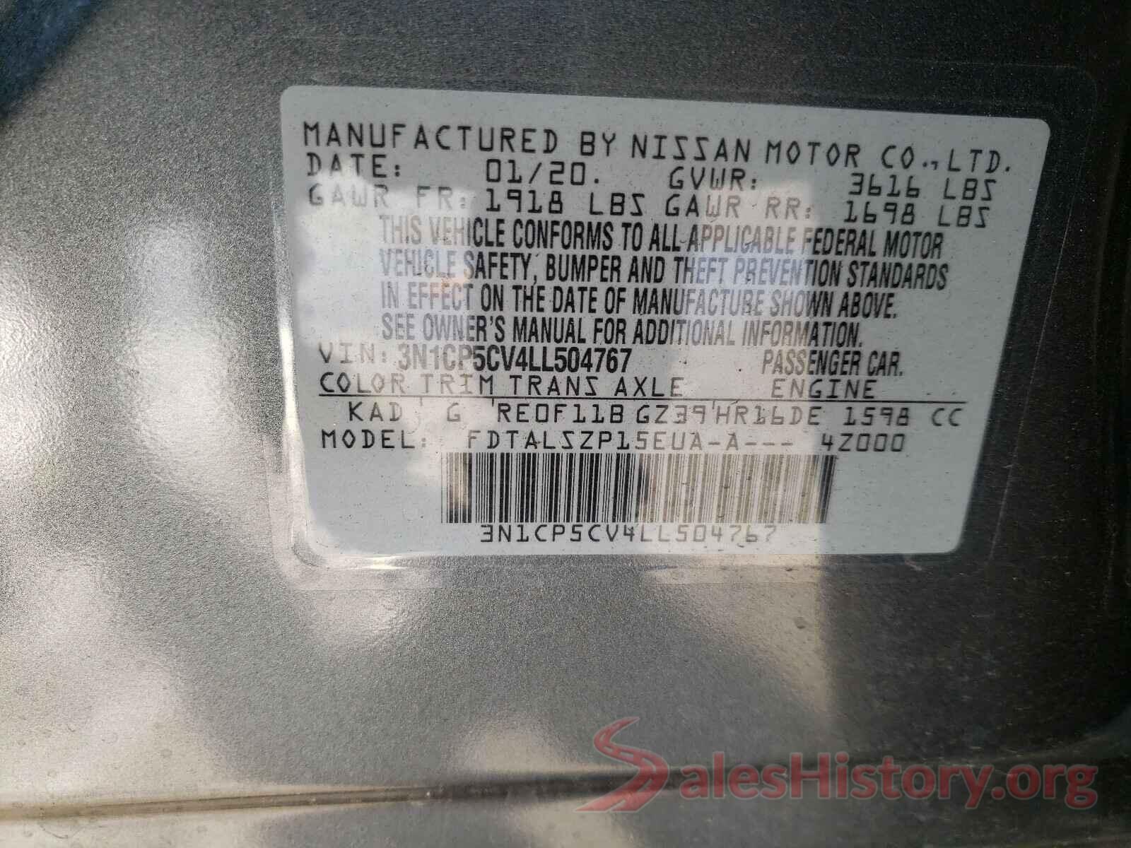 3N1CP5CV4LL504767 2020 NISSAN KICKS