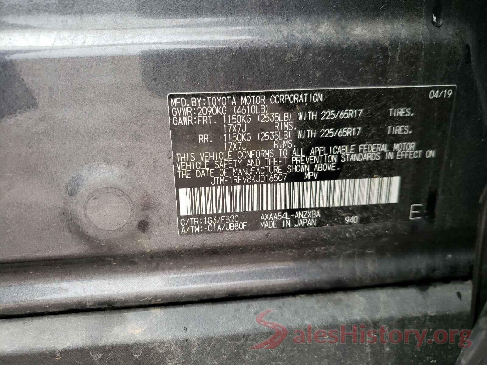 JTMF1RFV8KJ016507 2019 TOYOTA RAV4