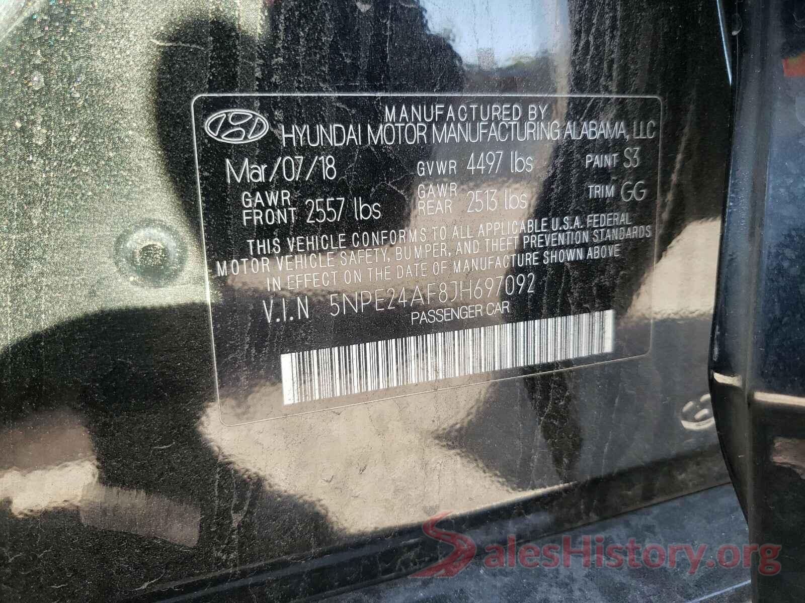 5NPE24AF8JH697092 2018 HYUNDAI SONATA