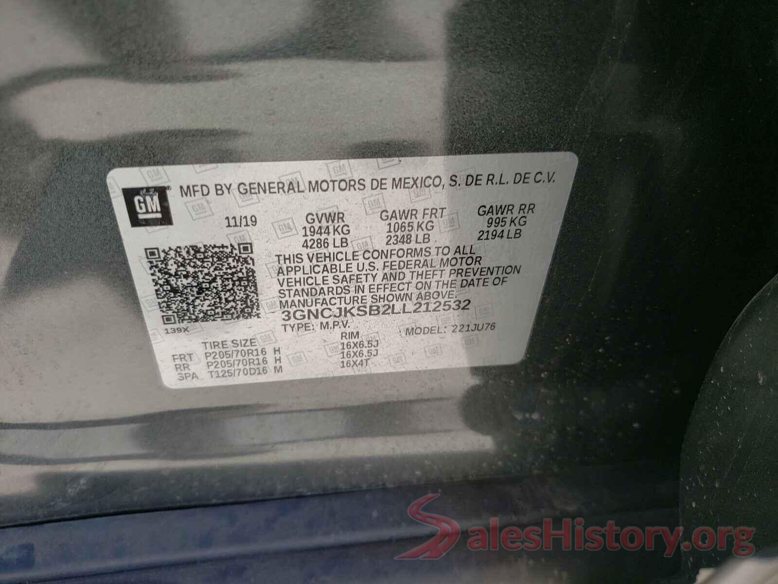 3GNCJKSB2LL212532 2020 CHEVROLET TRAX