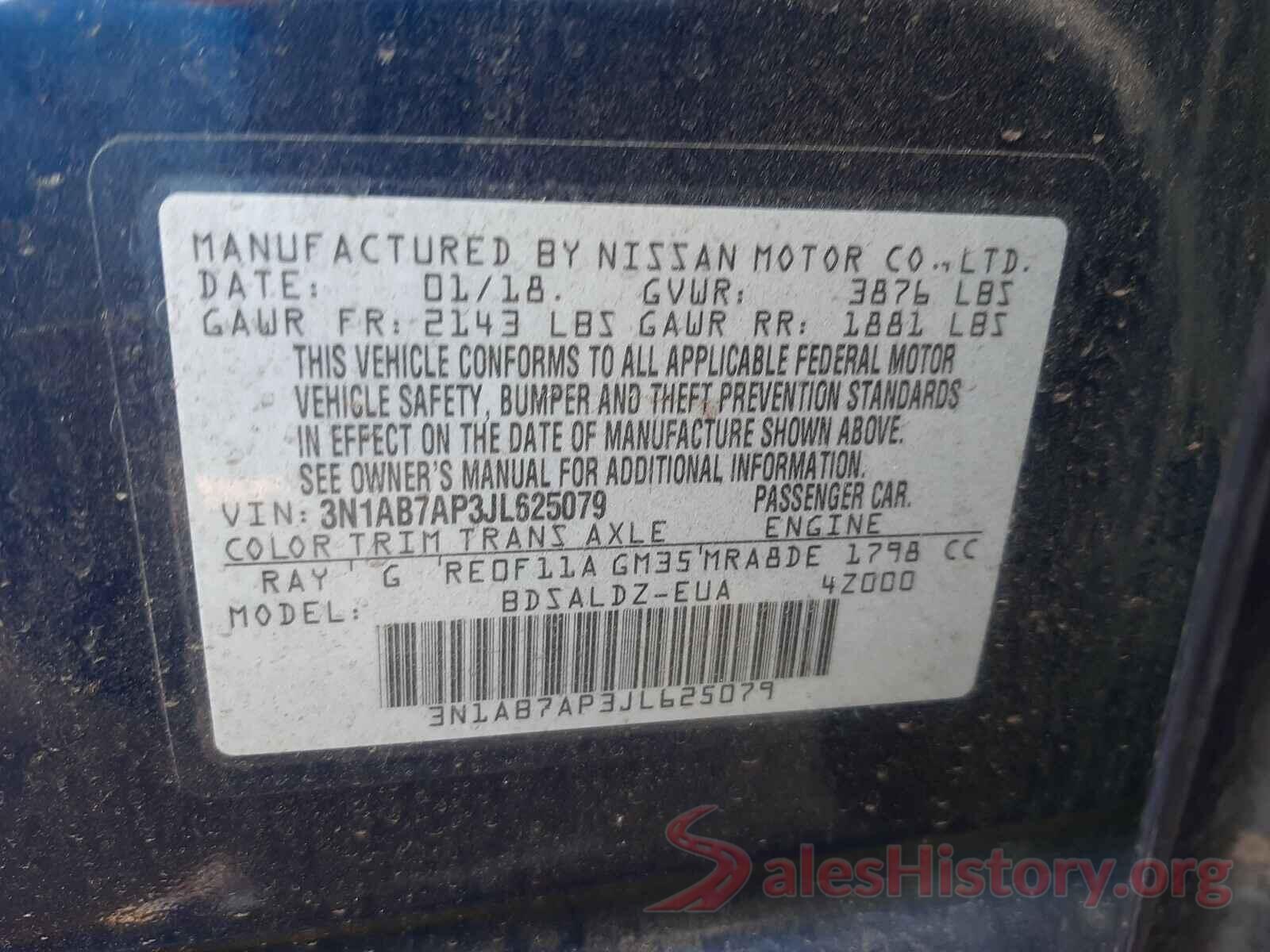 3N1AB7AP3JL625079 2018 NISSAN SENTRA