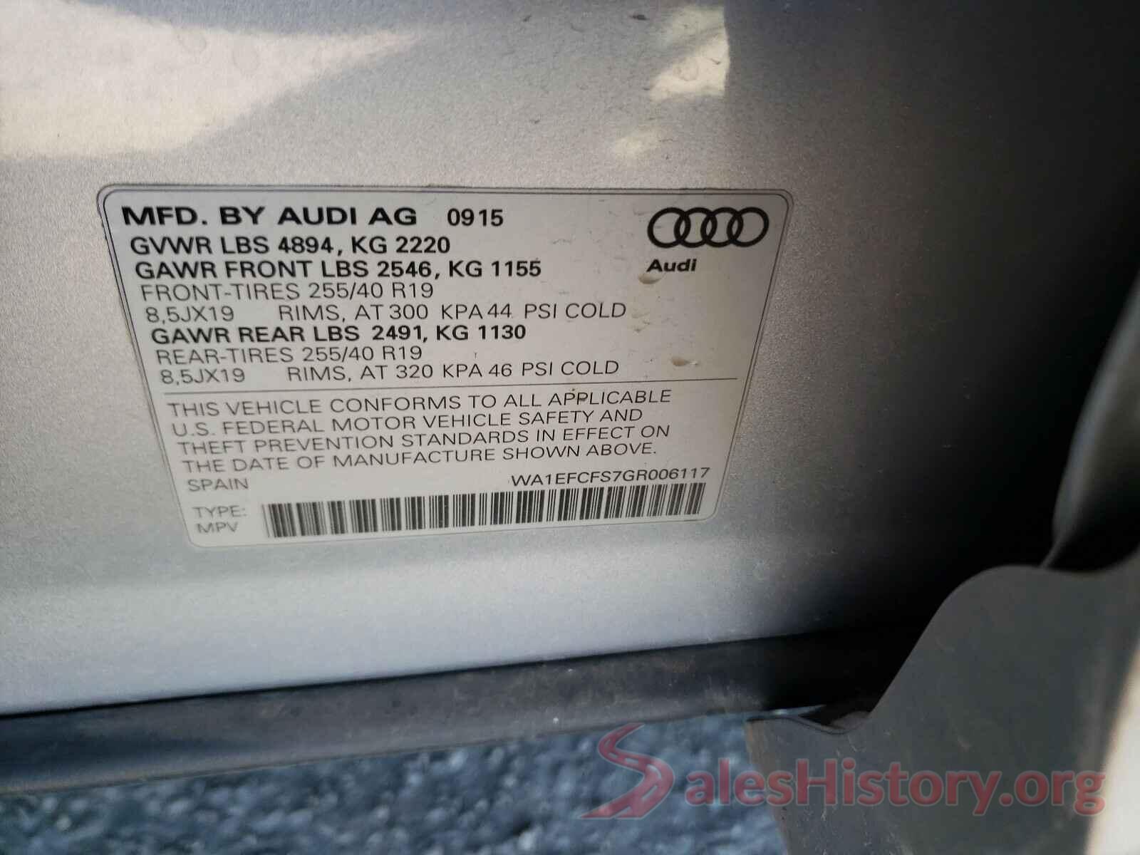 WA1EFCFS7GR006117 2016 AUDI Q3