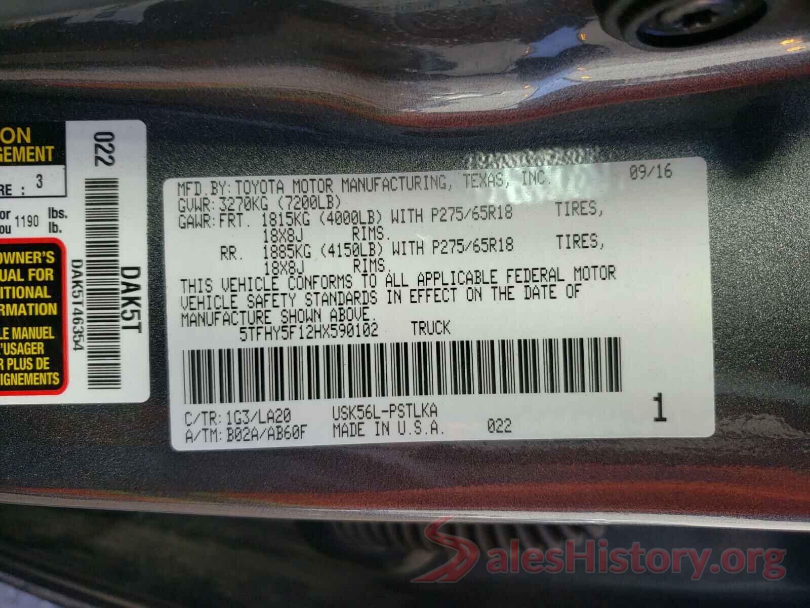 5TFHY5F12HX590102 2017 TOYOTA TUNDRA