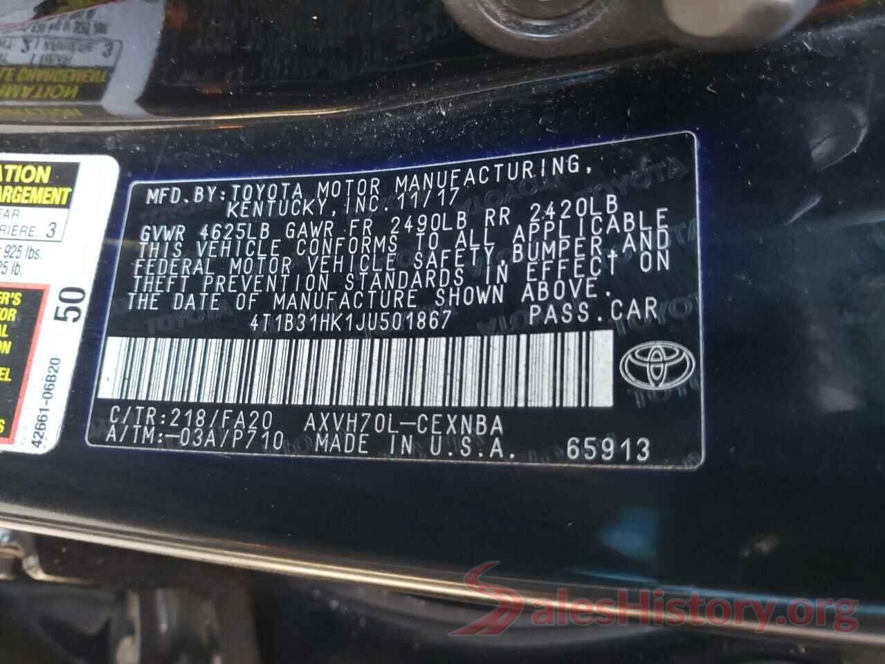 4T1B31HK1JU501867 2018 TOYOTA CAMRY