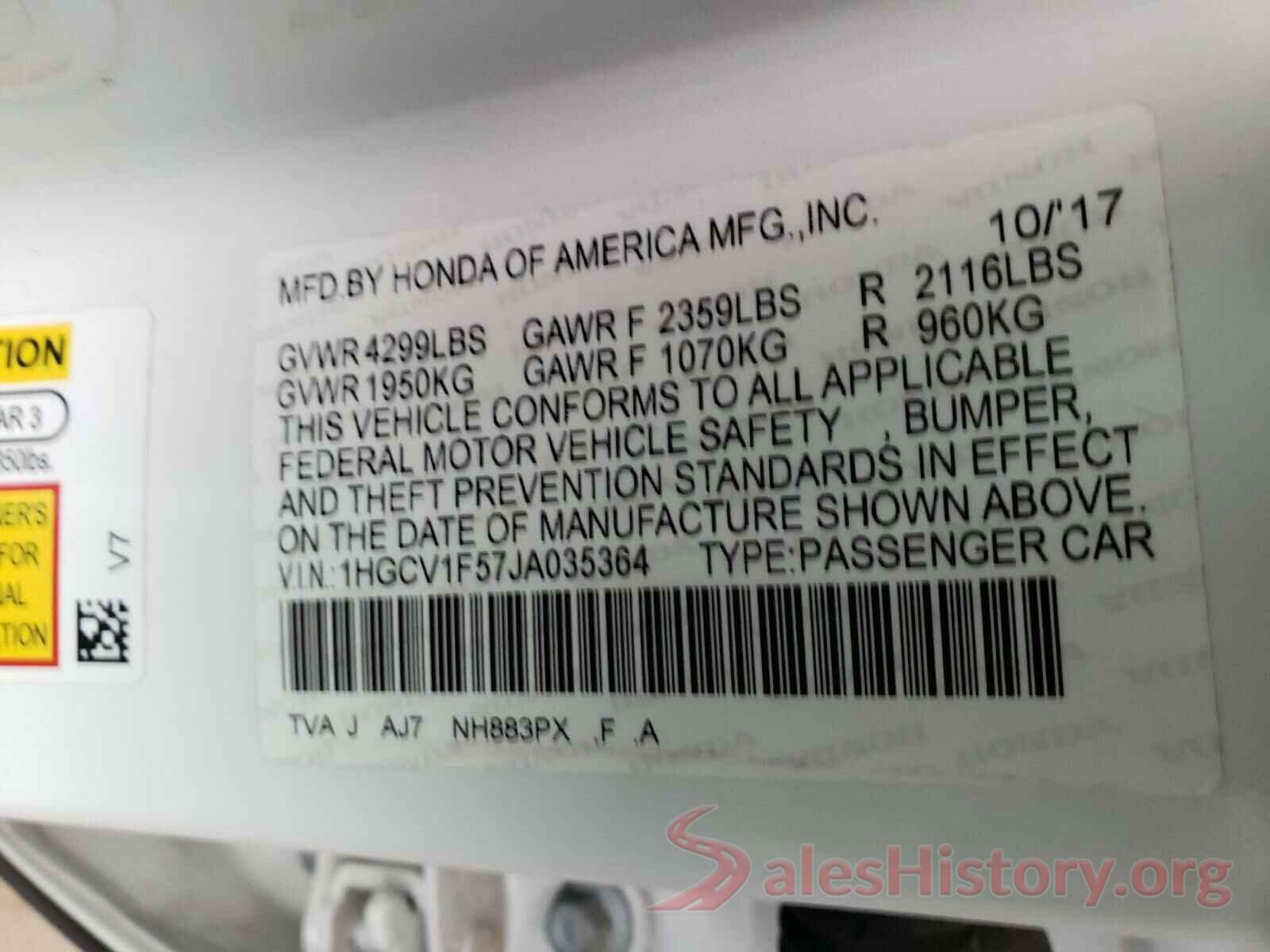 1HGCV1F57JA035364 2018 HONDA ACCORD