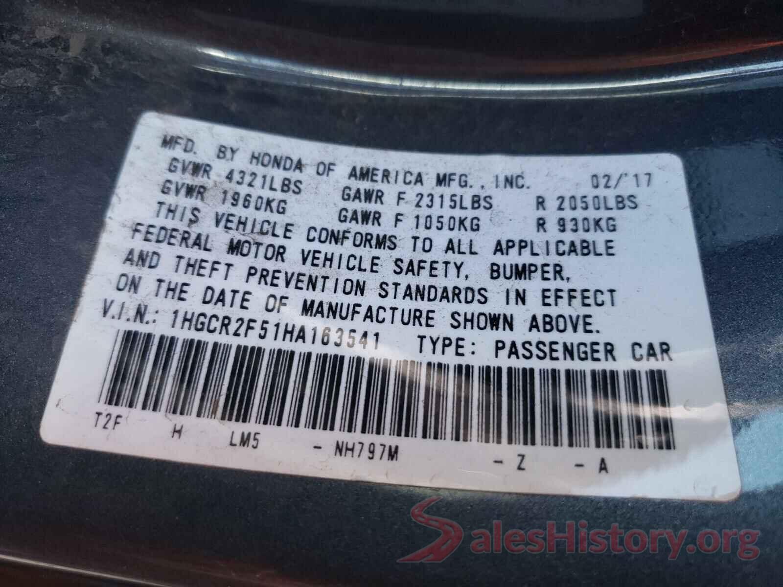 1HGCR2F51HA163541 2017 HONDA ACCORD