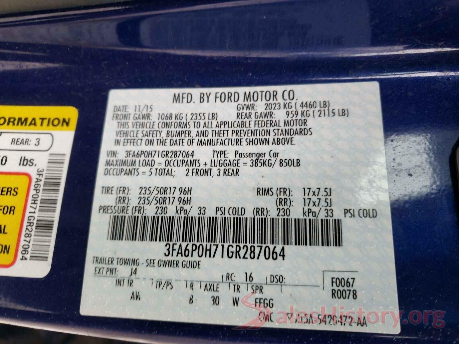 3FA6P0H71GR287064 2016 FORD FUSION