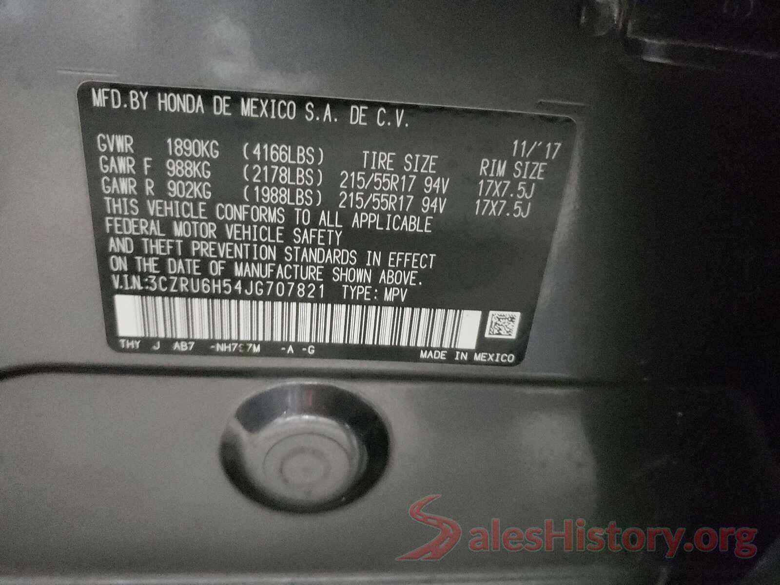 3CZRU6H54JG707821 2018 HONDA HR-V