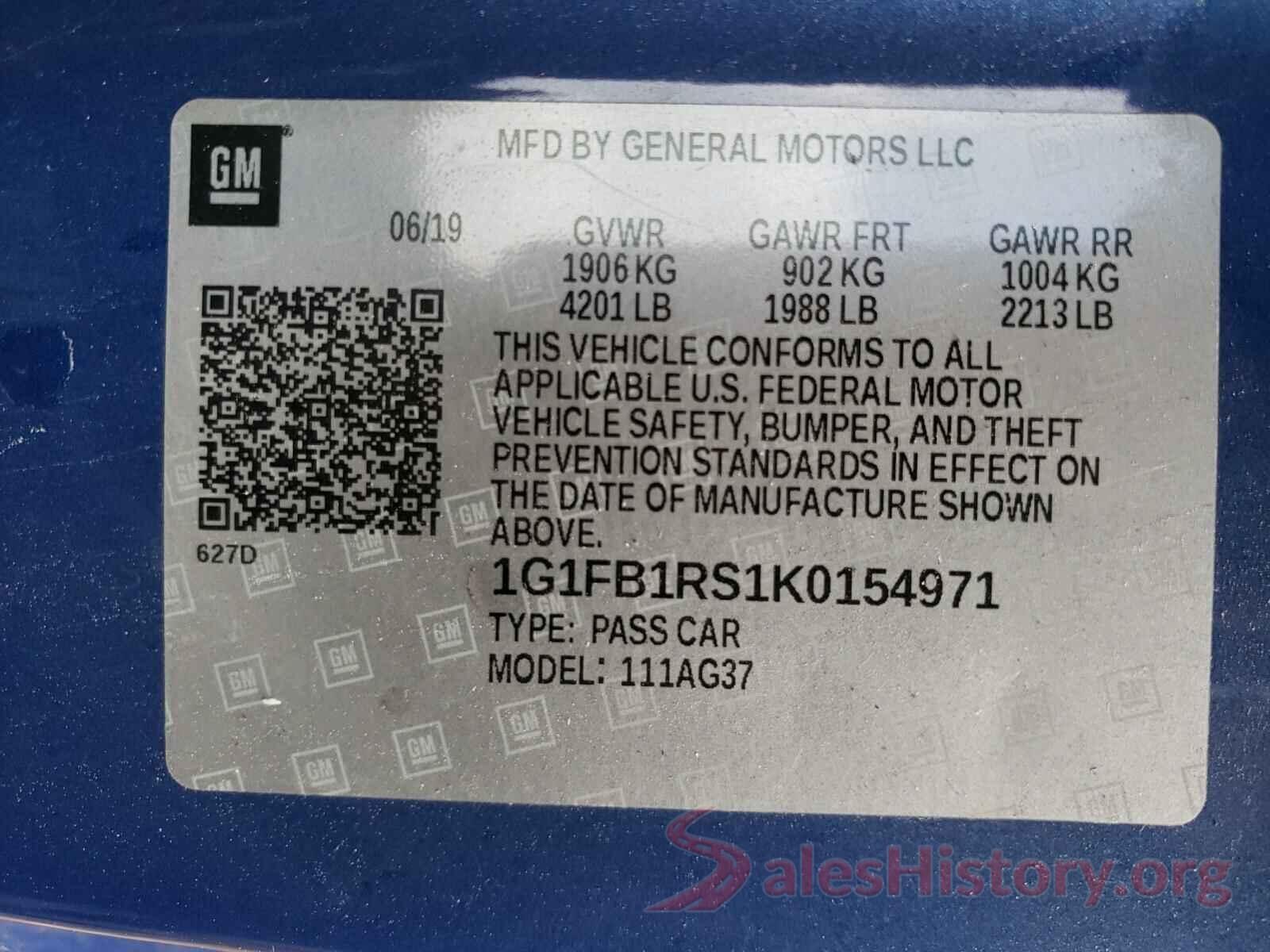 1G1FB1RS1K0154971 2019 CHEVROLET CAMARO