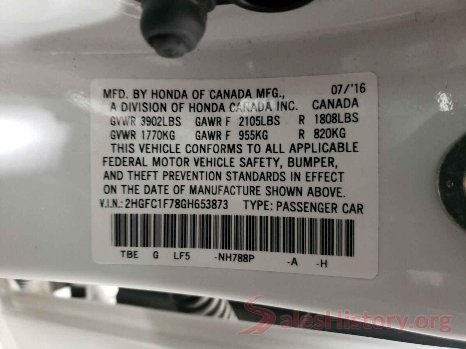 2HGFC1F78GH653873 2016 HONDA CIVIC