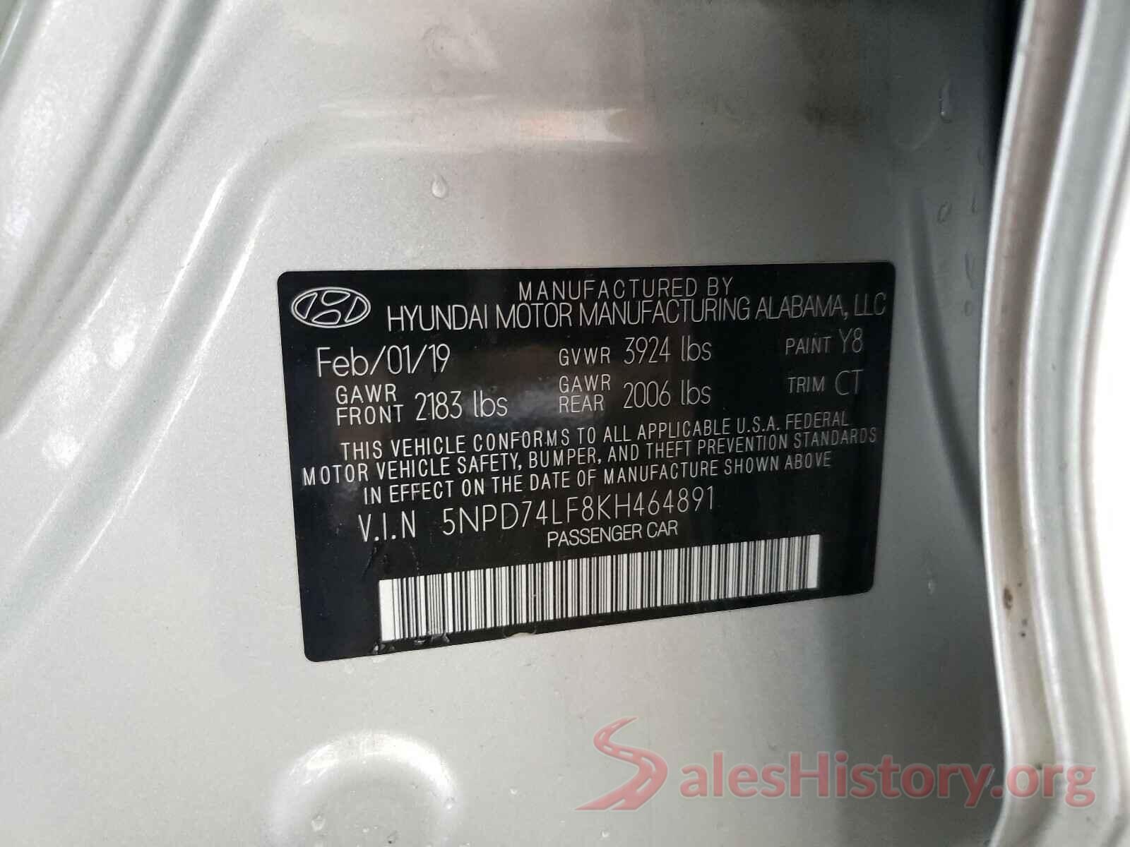 5NPD74LF8KH464891 2019 HYUNDAI ELANTRA