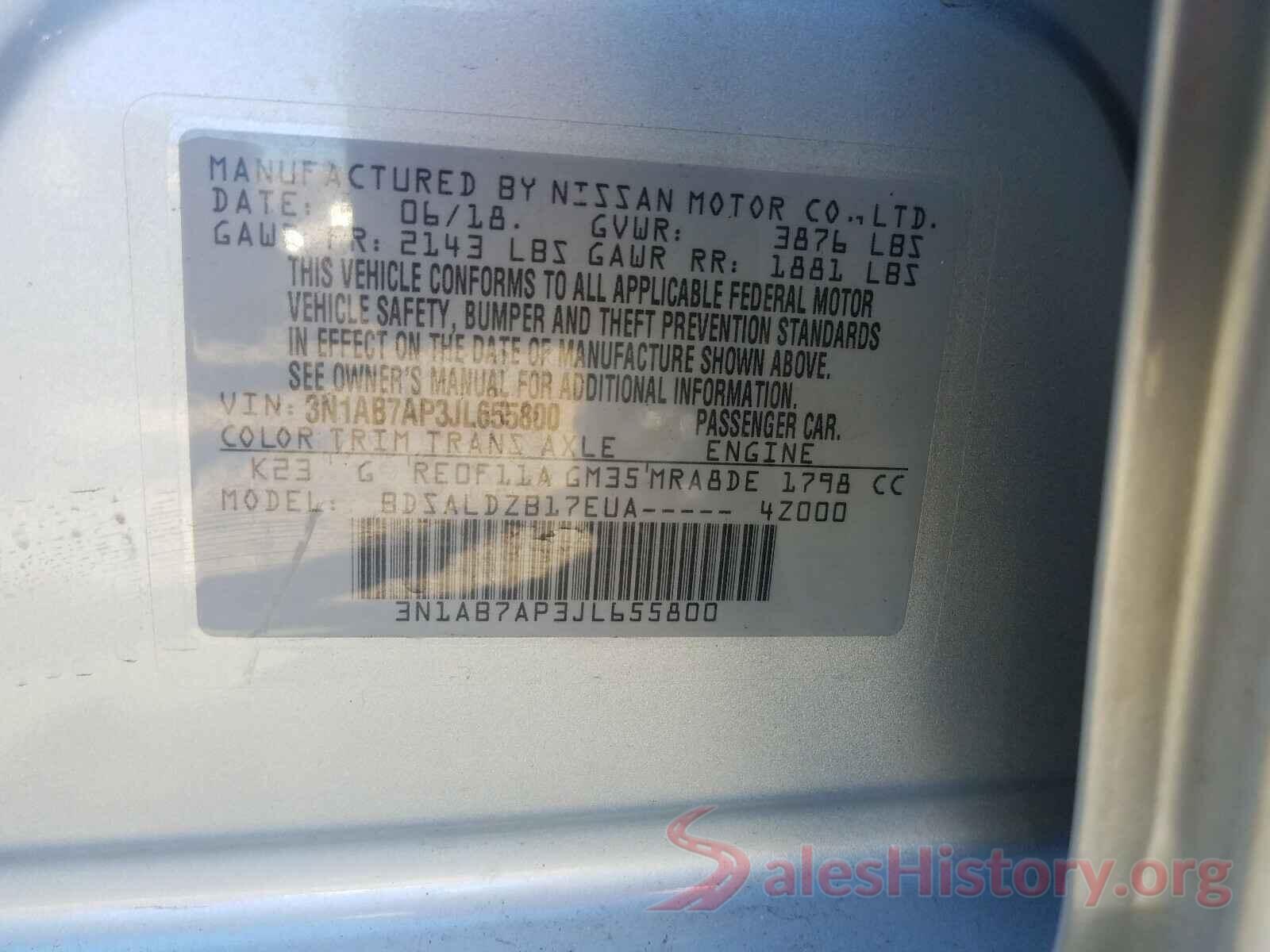 3N1AB7AP3JL655800 2018 NISSAN SENTRA