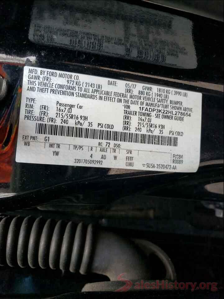 1FADP3K22HL278654 2017 FORD FOCUS