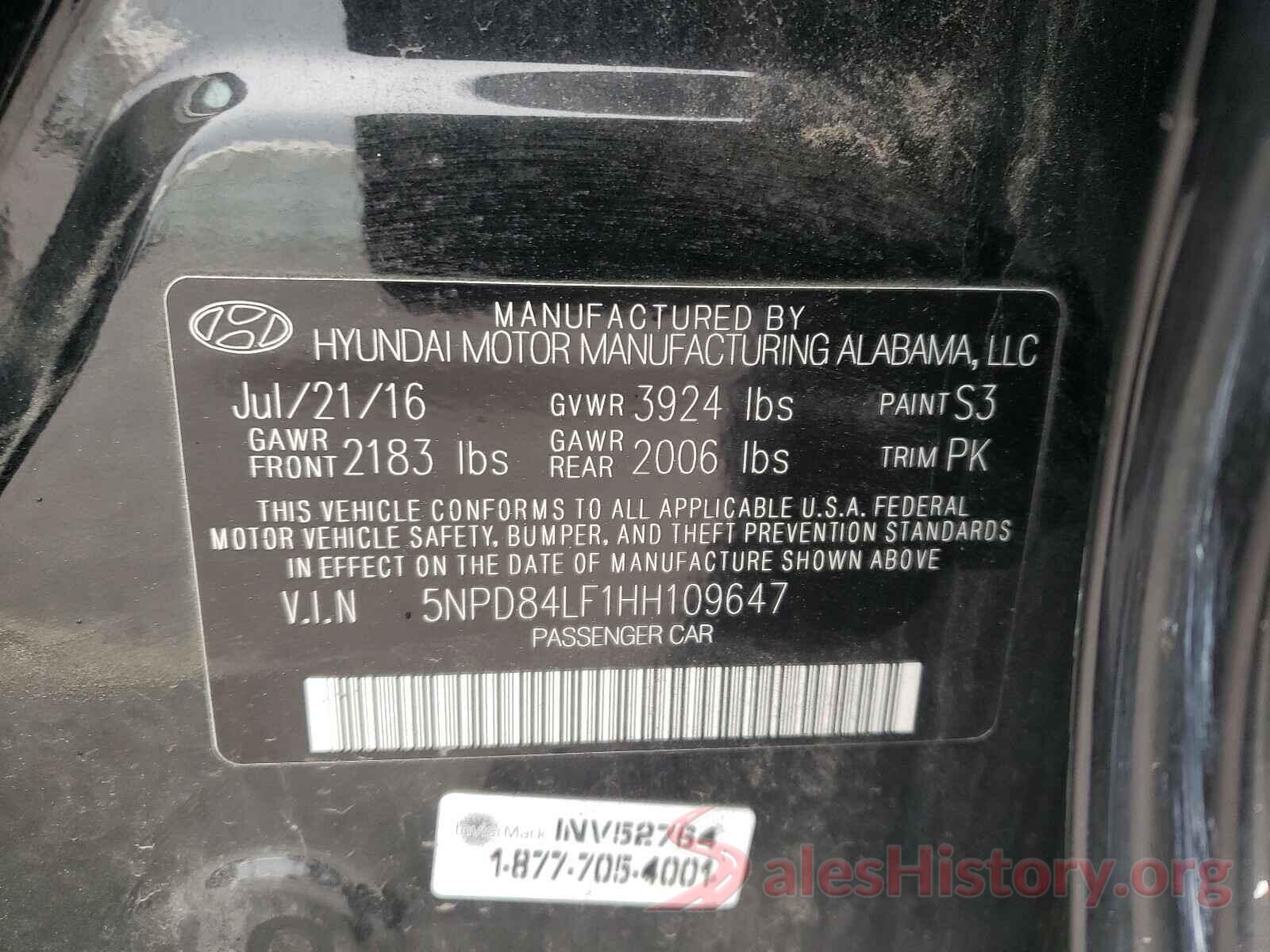 5NPD84LF1HH109647 2017 HYUNDAI ELANTRA