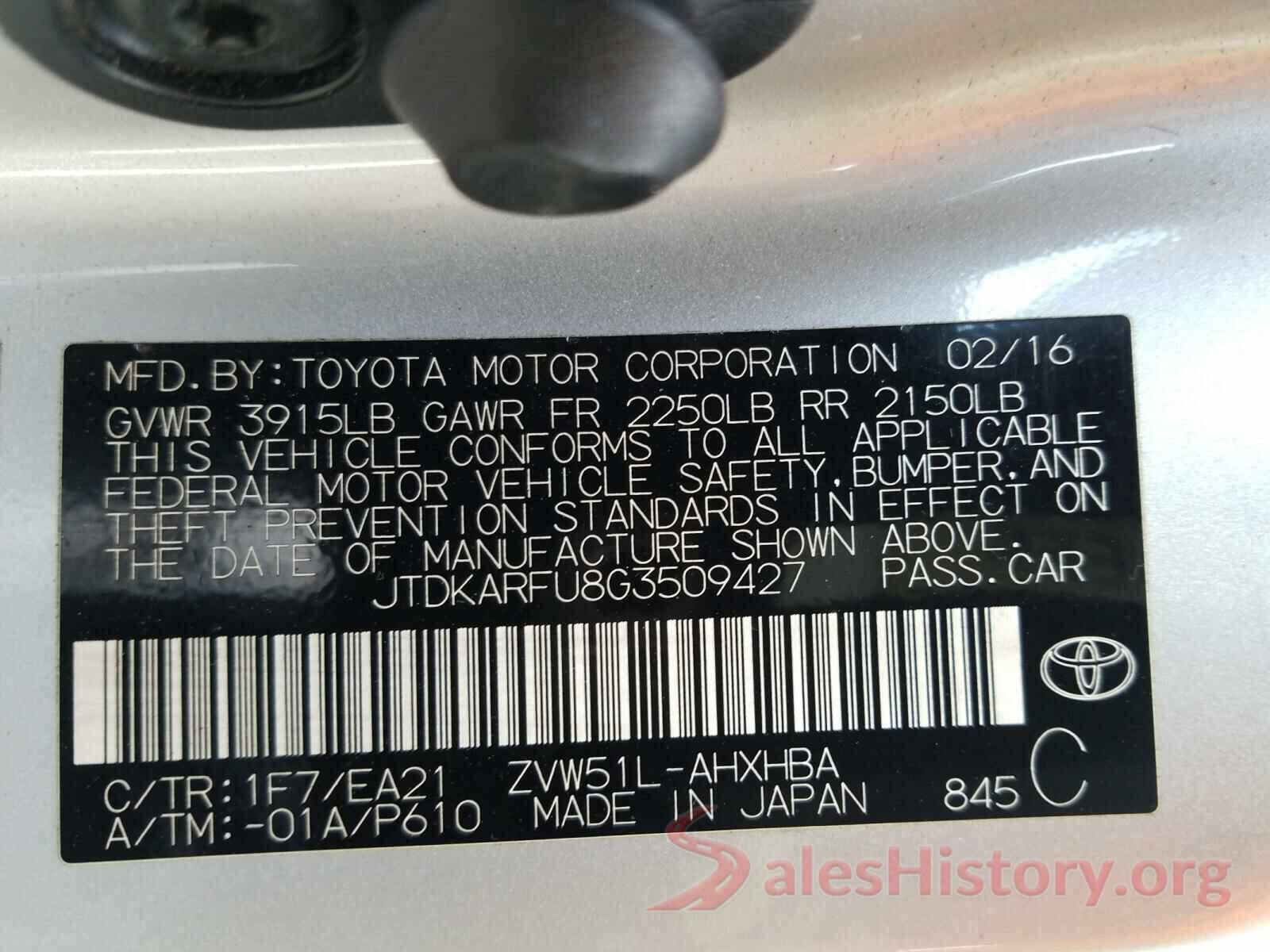 JTDKARFU8G3509427 2016 TOYOTA PRIUS