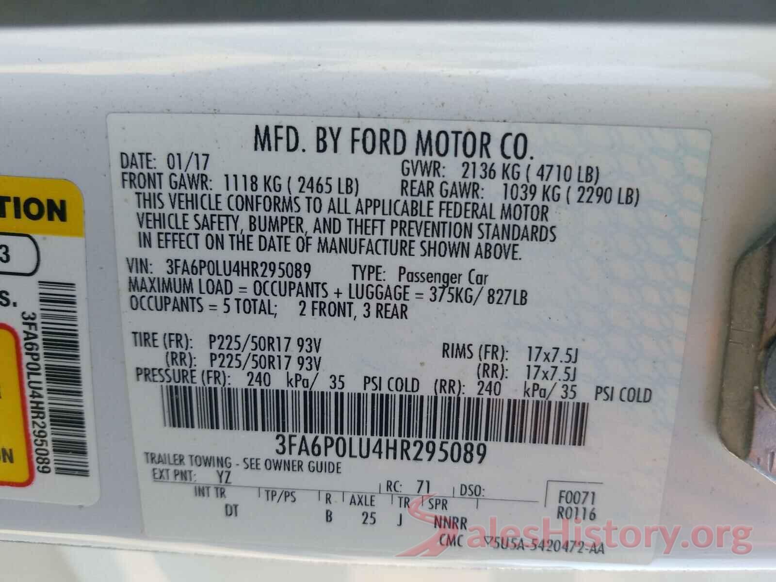 3FA6P0LU4HR295089 2017 FORD FUSION