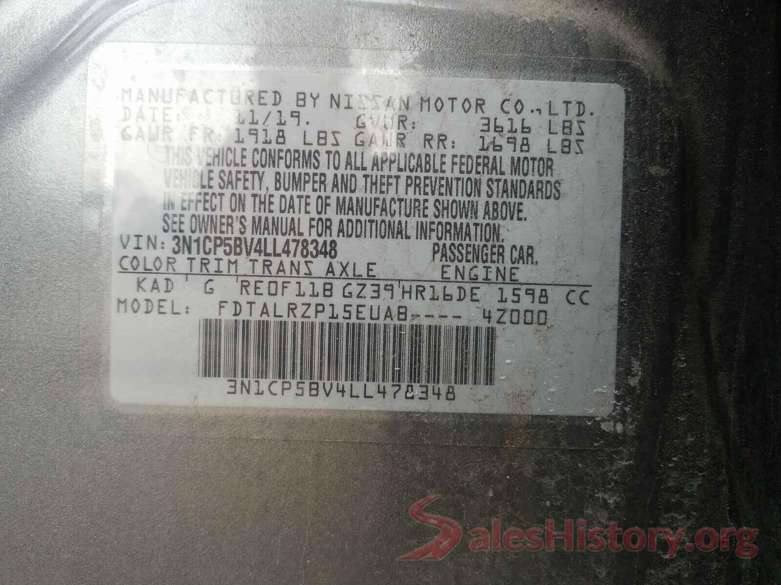 3N1CP5BV4LL478348 2020 NISSAN KICKS