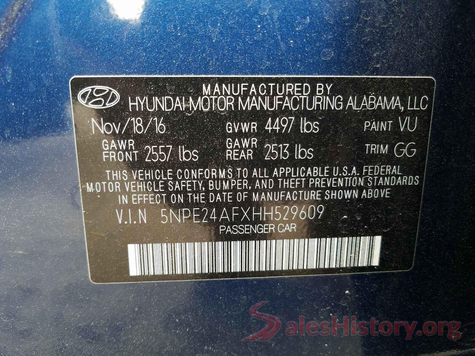 5NPE24AFXHH529609 2017 HYUNDAI SONATA