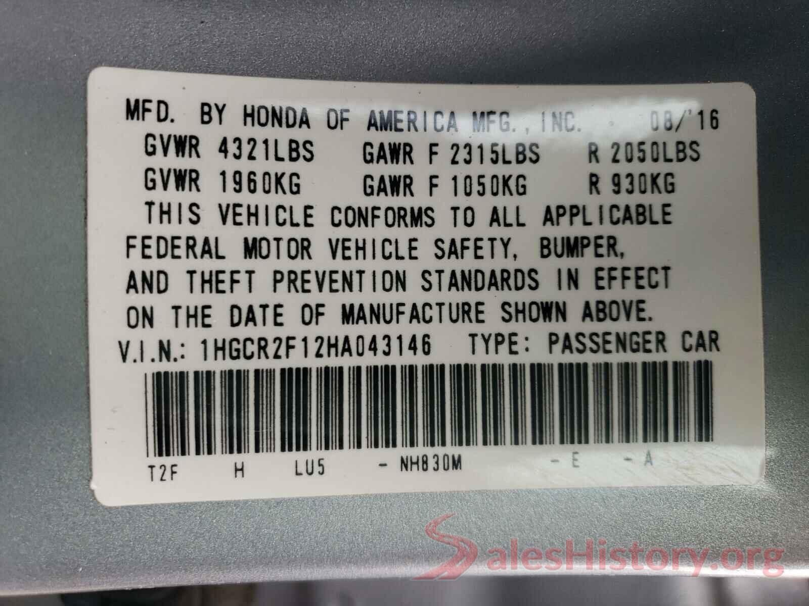 1HGCR2F12HA043146 2017 HONDA ACCORD