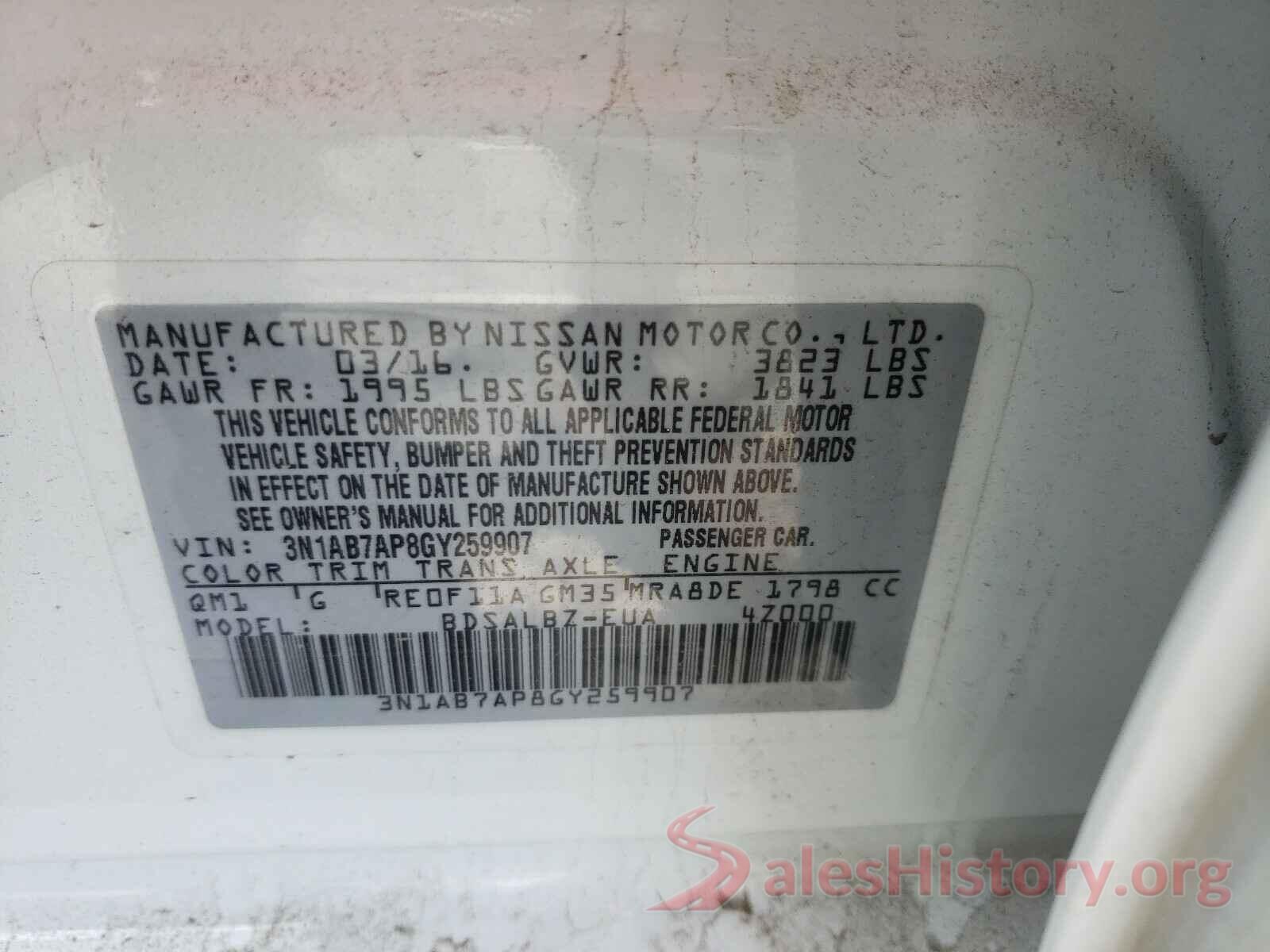 3N1AB7AP8GY259907 2016 NISSAN SENTRA