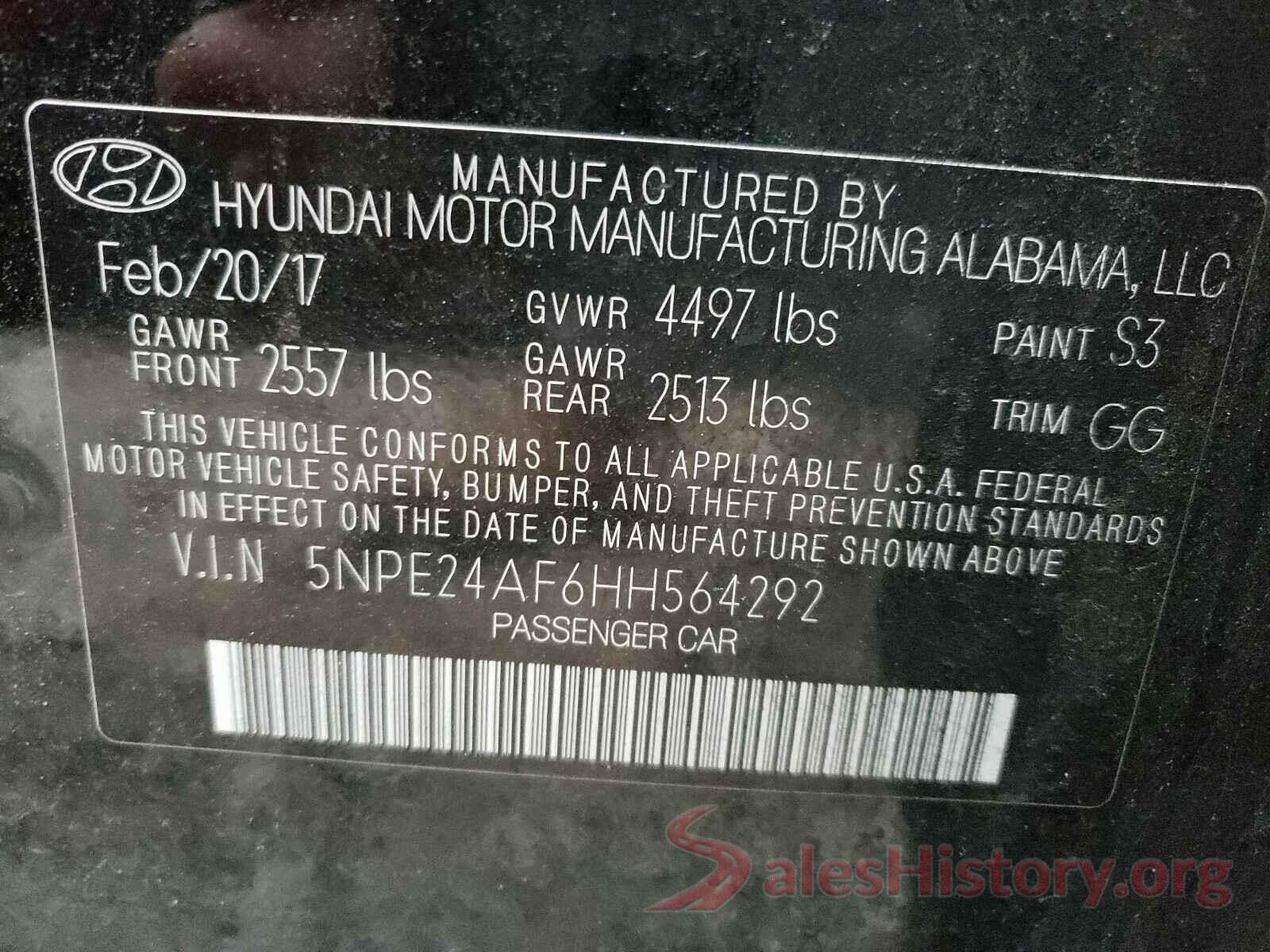 5NPE24AF6HH564292 2017 HYUNDAI SONATA