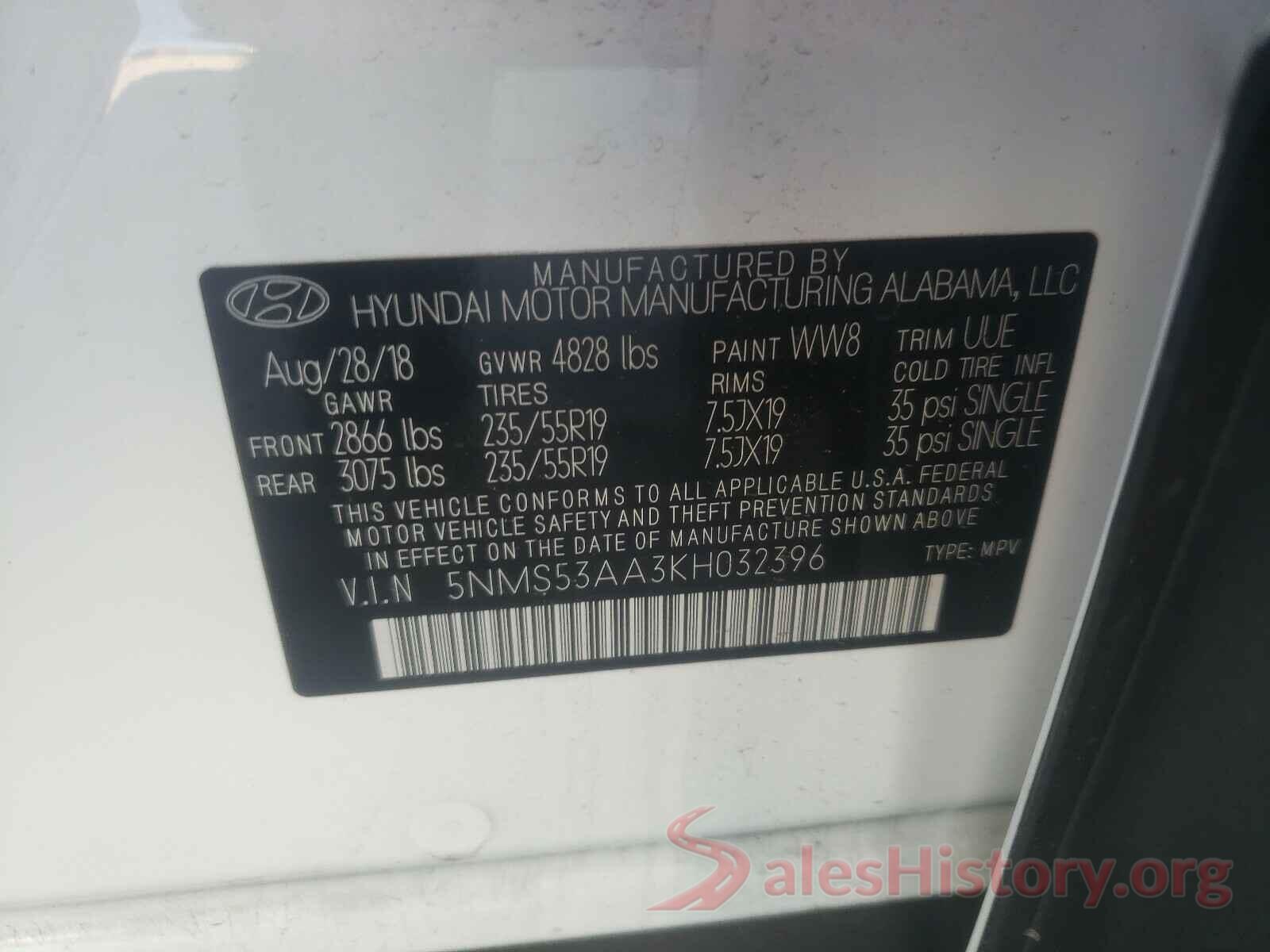 5NMS53AA3KH032396 2019 HYUNDAI SANTA FE