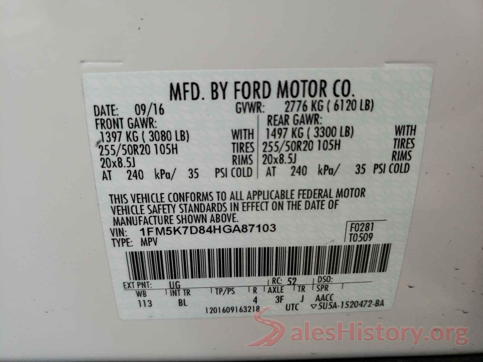 1FM5K7D84HGA87103 2017 FORD EXPLORER