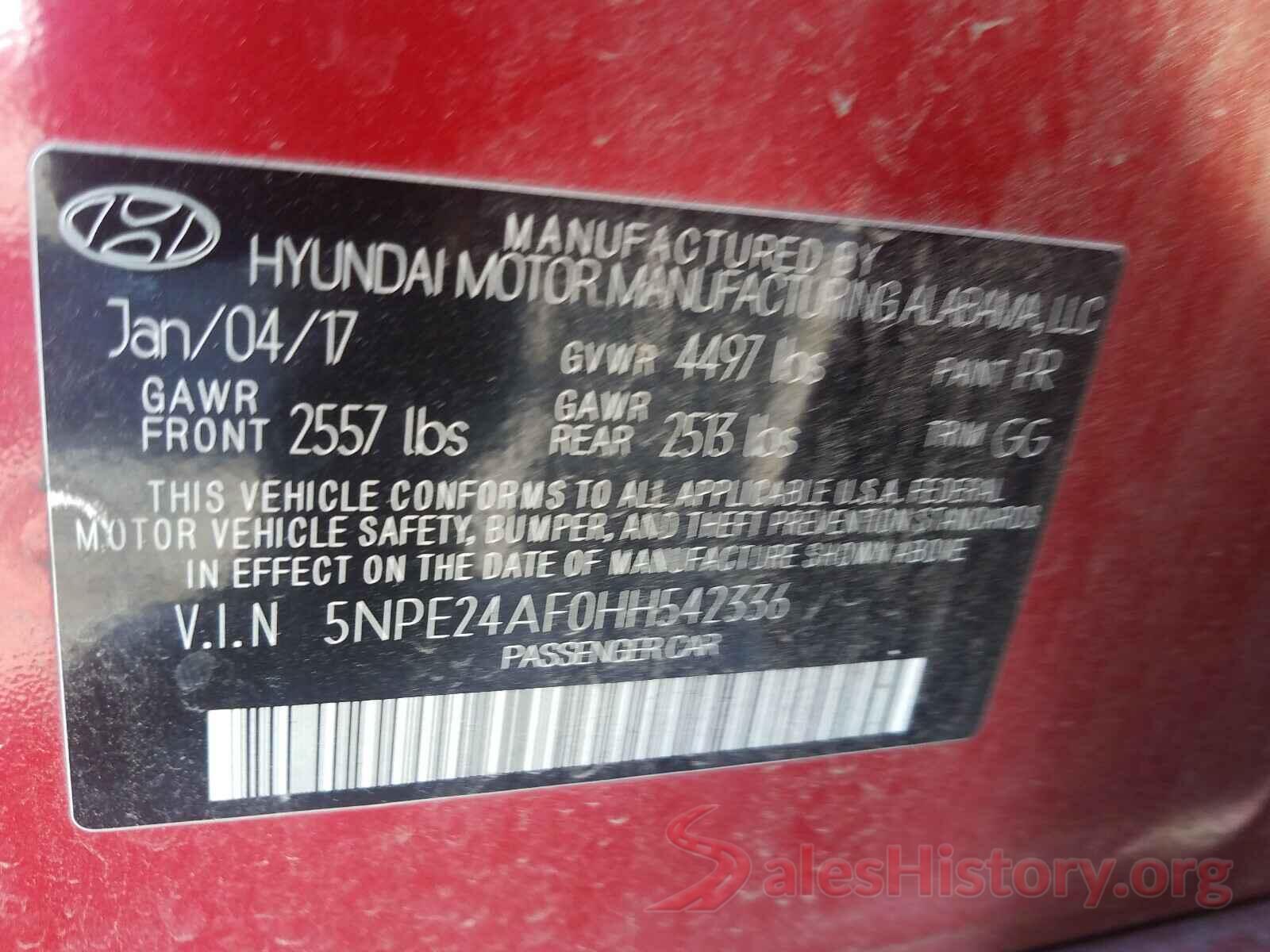 5NPE24AF0HH542336 2017 HYUNDAI SONATA